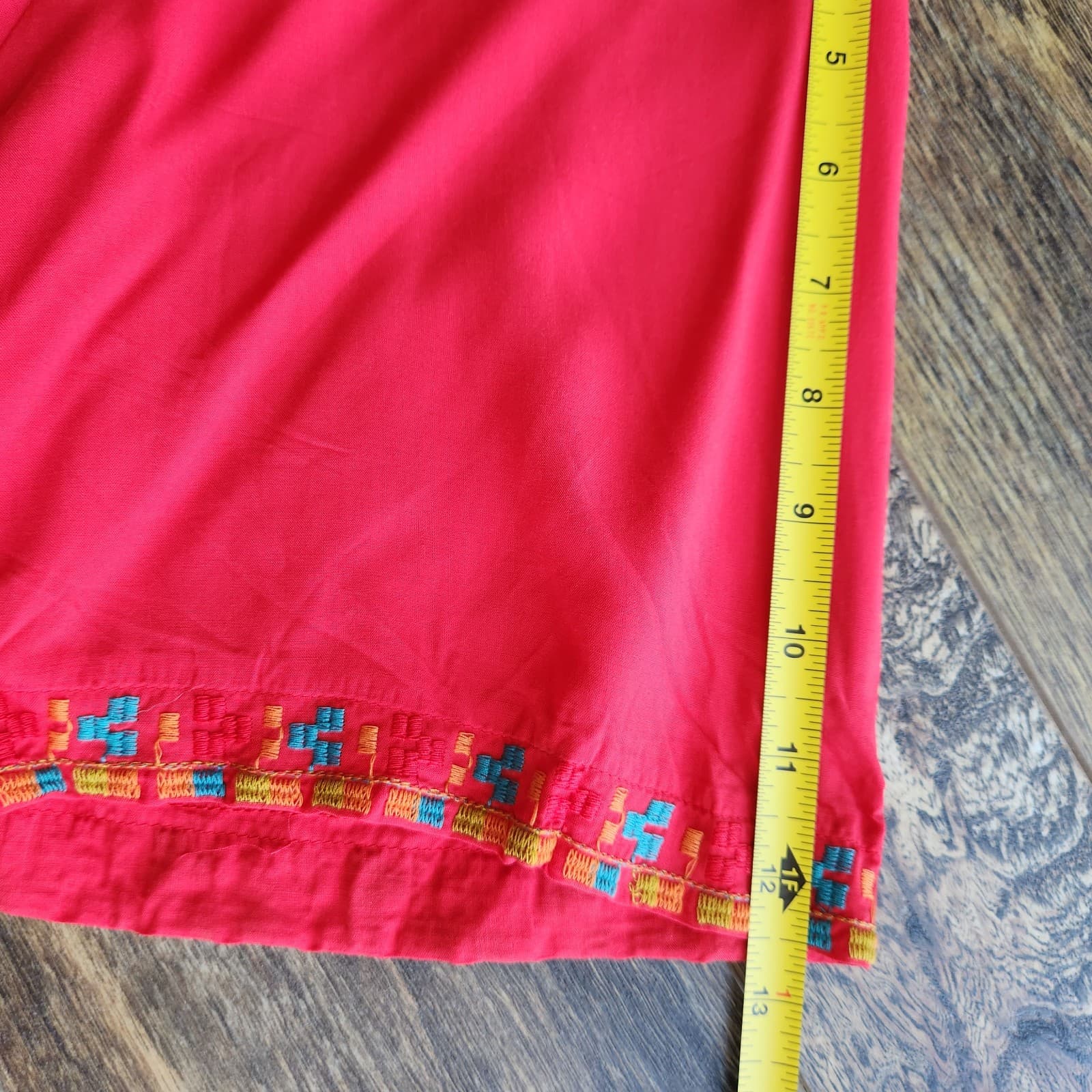 NWT KOMILI Embroidered Bohemian Tunic Blouse Short Sleeve V-Neck Cotton Red Sz.L - Thumbnail 11