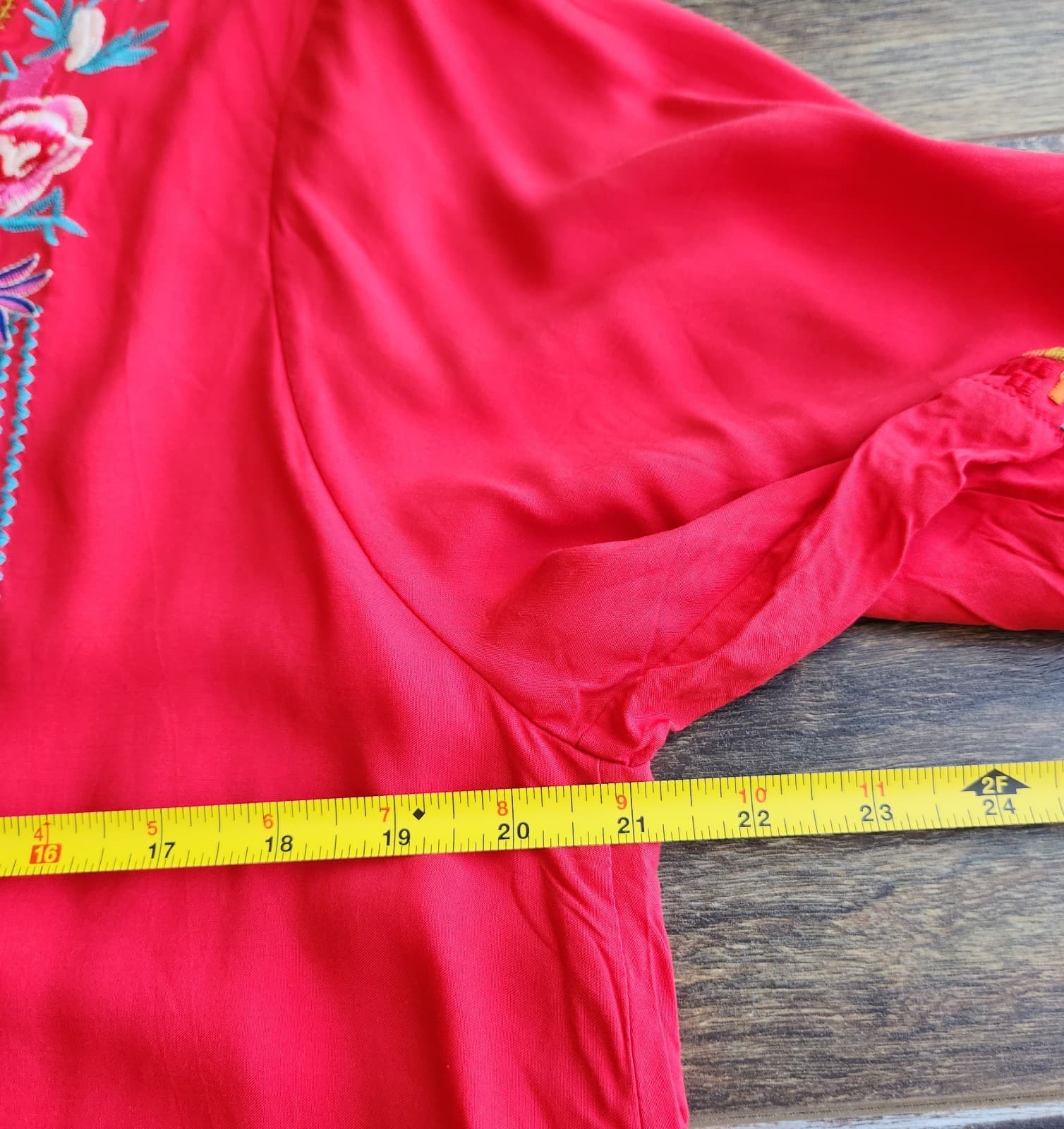 NWT KOMILI Embroidered Bohemian Tunic Blouse Short Sleeve V-Neck Cotton Red Sz.L - Thumbnail 10