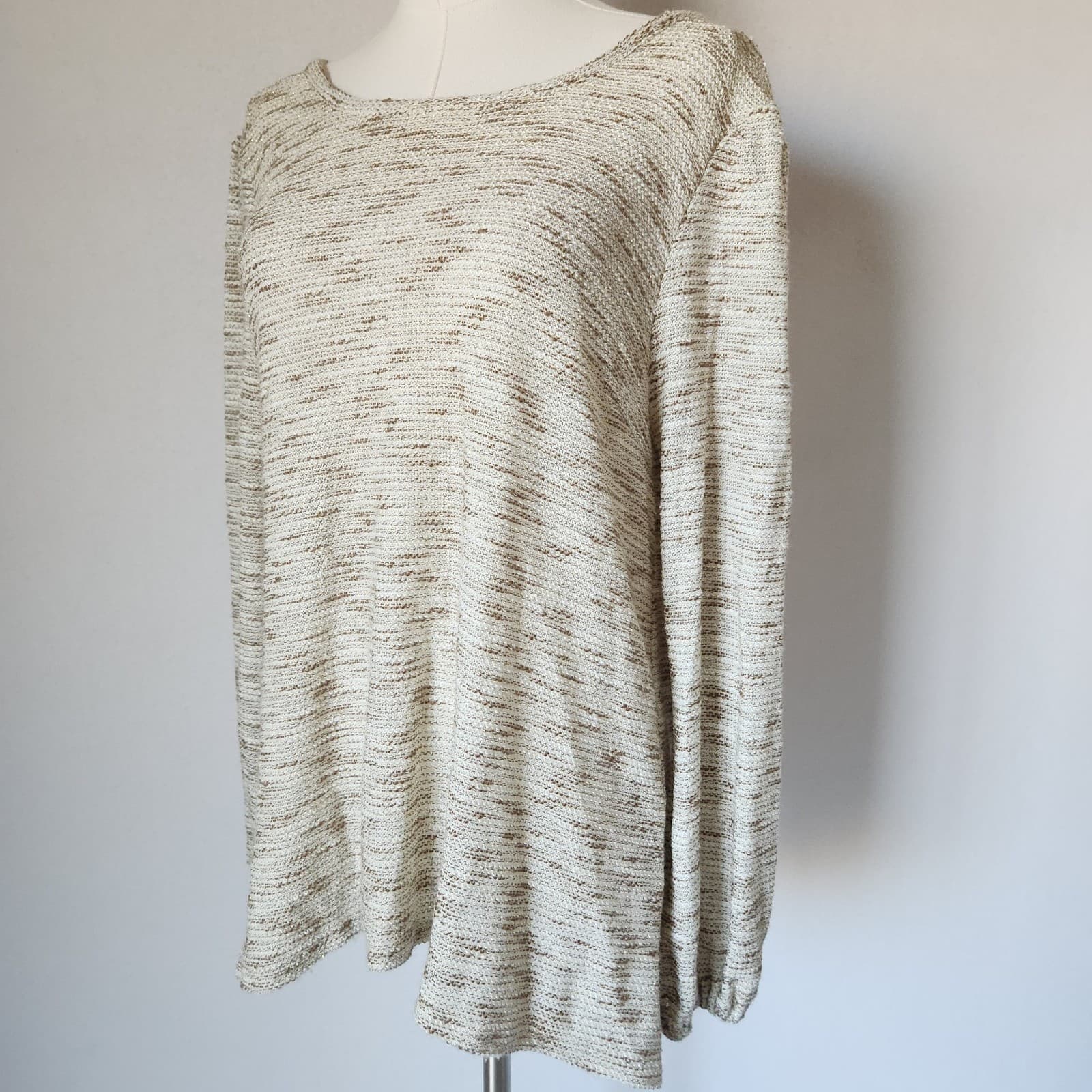 a'reve Knit Lace Tie-Back Tunic Top Long Sleeve Gold Metallic Beige Brown Sz.M - Thumbnail 4