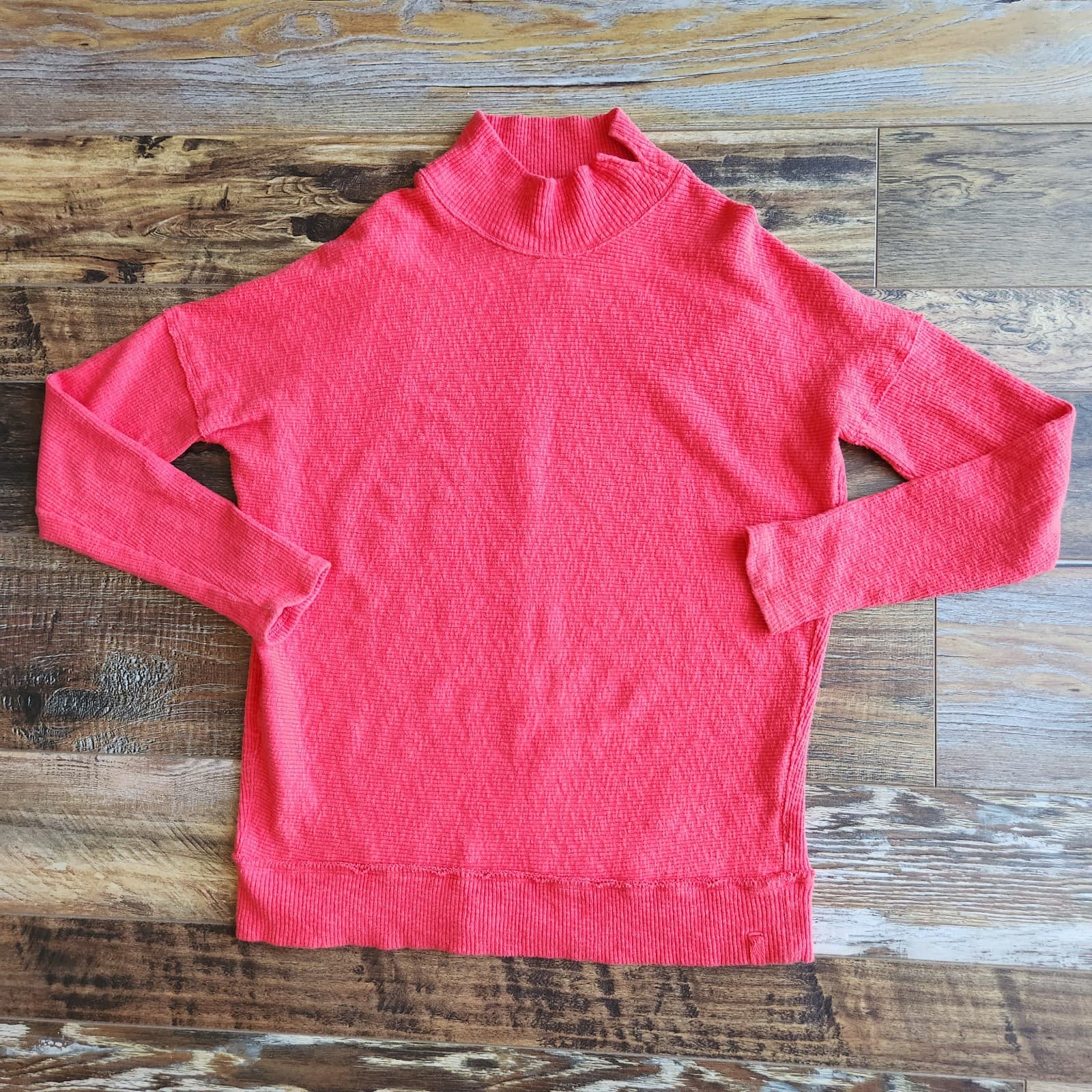 We The Free Casey Rib Knit Oversize Sweater Mock Neck Long Sleeve Fiery Red XS - Thumbnail 8
