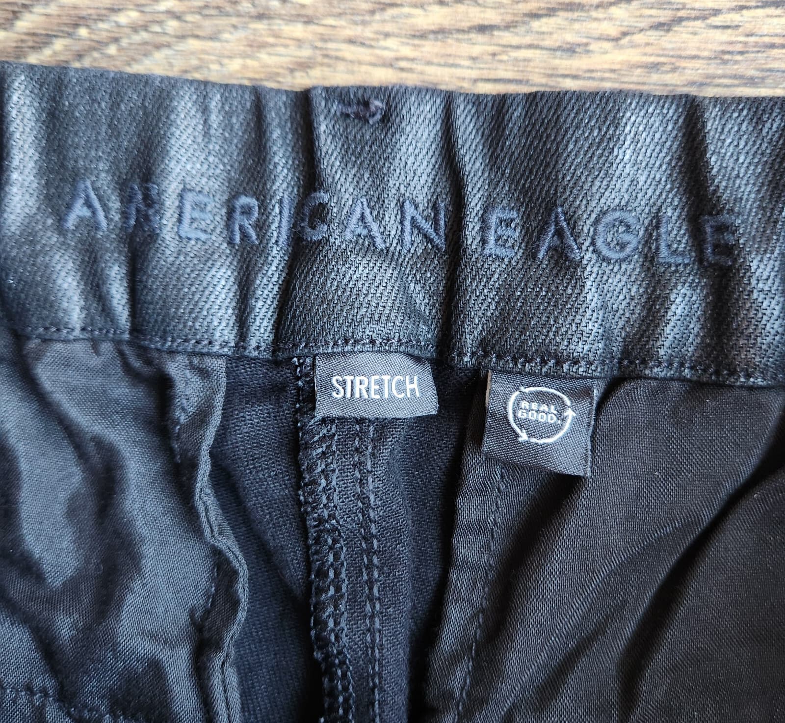 American Eagle Stretch High-Waist Wide-Leg Coated Black Trouser Jean 4 Short - Thumbnail 6