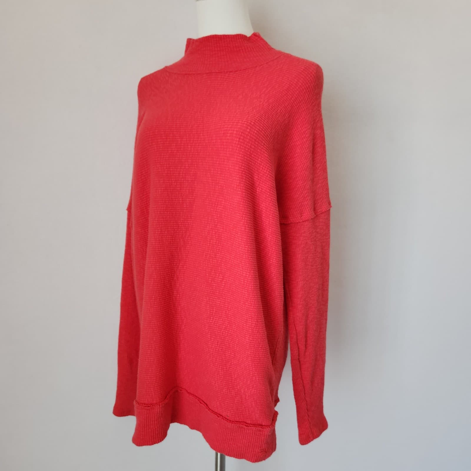 We The Free Casey Rib Knit Oversize Sweater Mock Neck Long Sleeve Fiery Red XS - Thumbnail 3