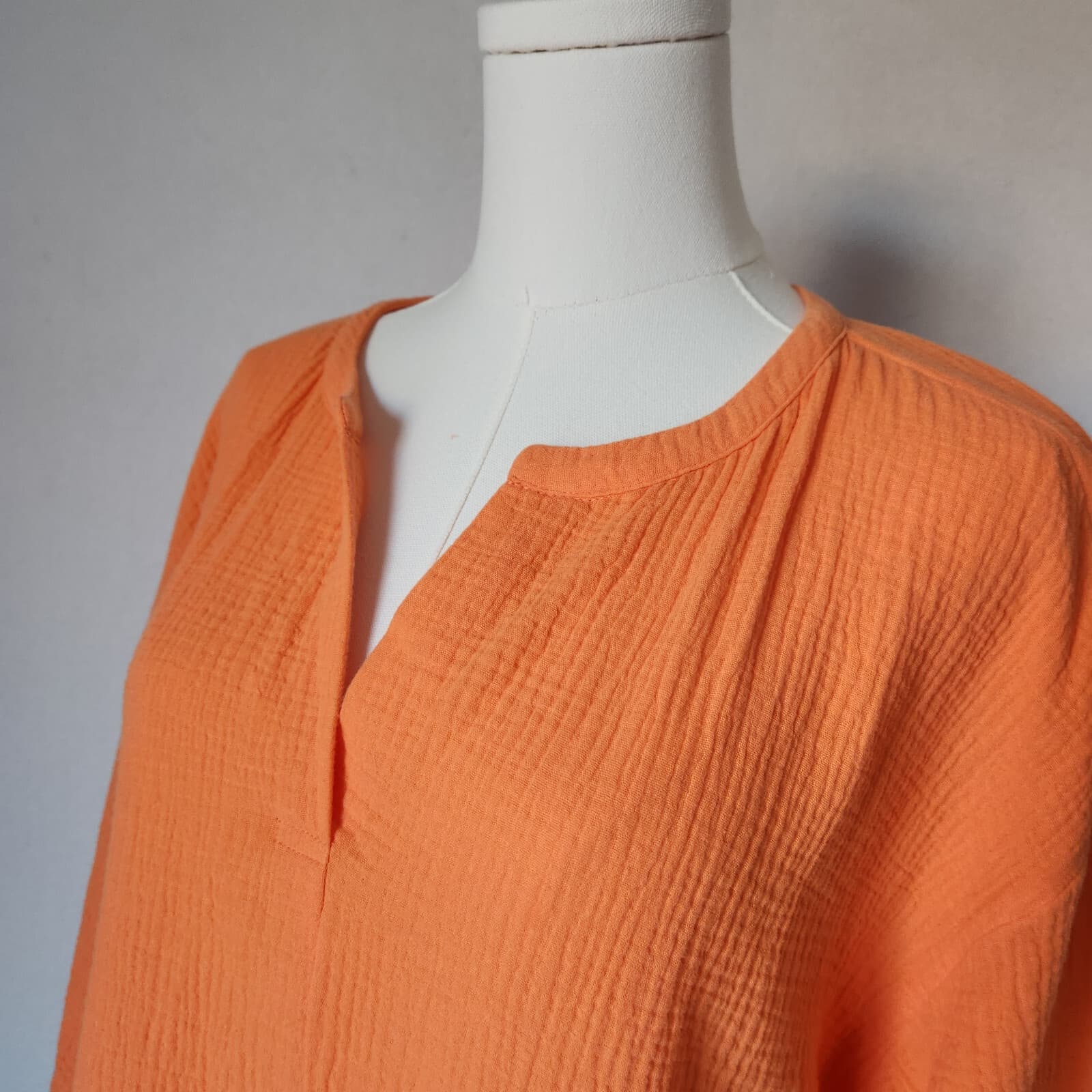 NWoT Soft Surroundings Araze Gauze Popover Top 3/4 Sleeve Pocket Cotton Orange L - Thumbnail 4