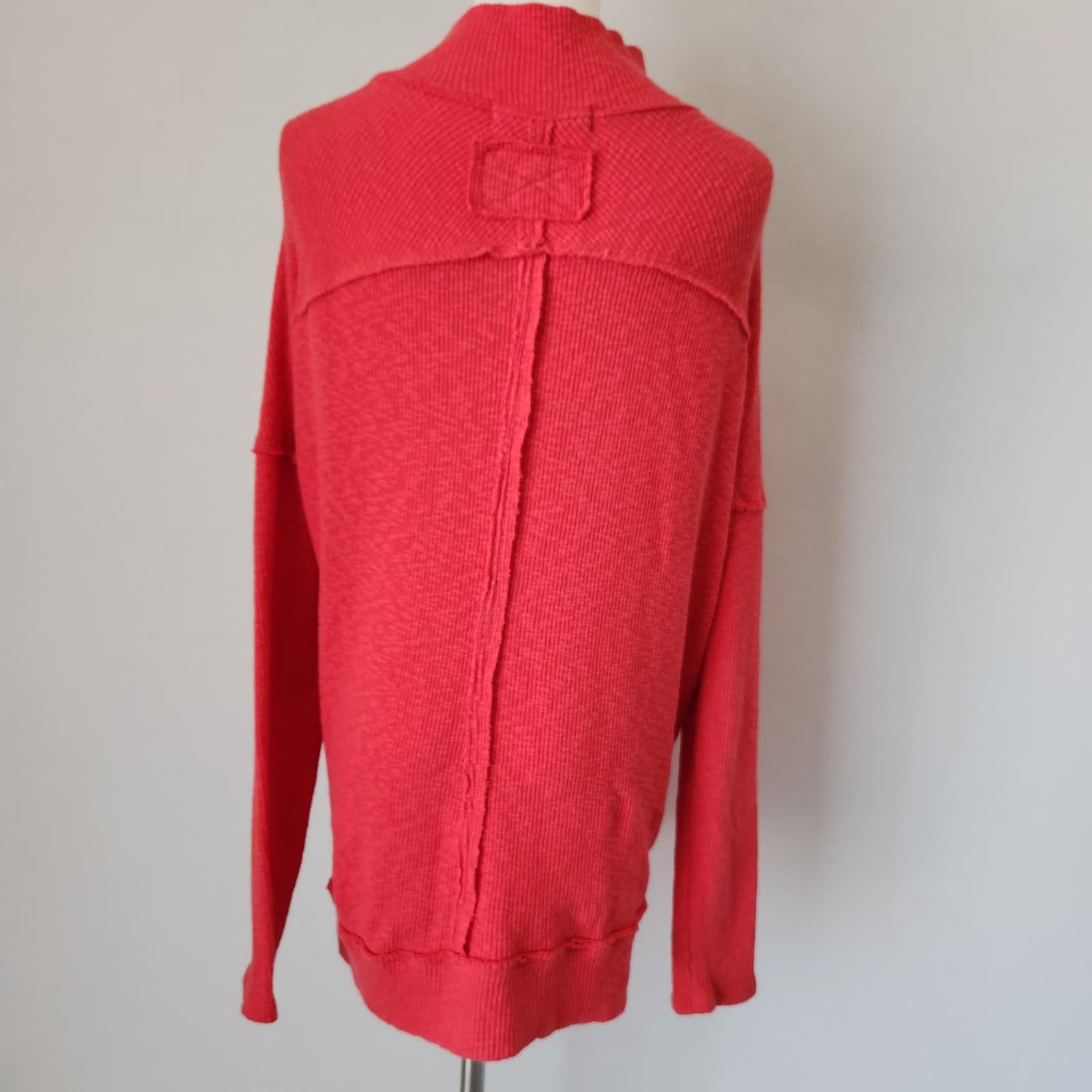 We The Free Casey Rib Knit Oversize Sweater Mock Neck Long Sleeve Fiery Red XS - Thumbnail 7