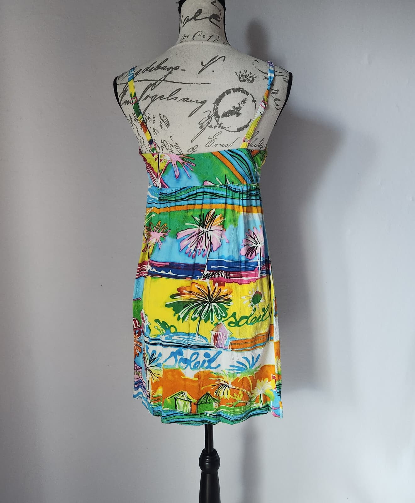 Jams World Hawaiian Mini Sun Dress Straps Sleeveless Rayon Ocean Villa Sz.S - Thumbnail 4