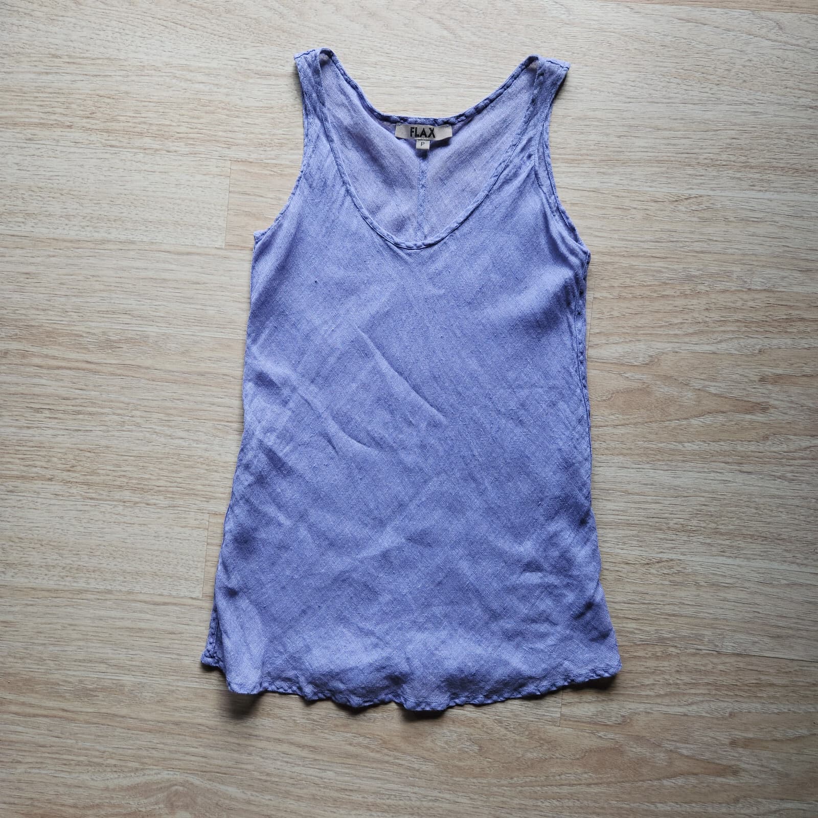 FLAX 100% Linen Tank Top Slim Fit Scoop-Neck Sleeveless Purple Women's P (S) - Thumbnail 5