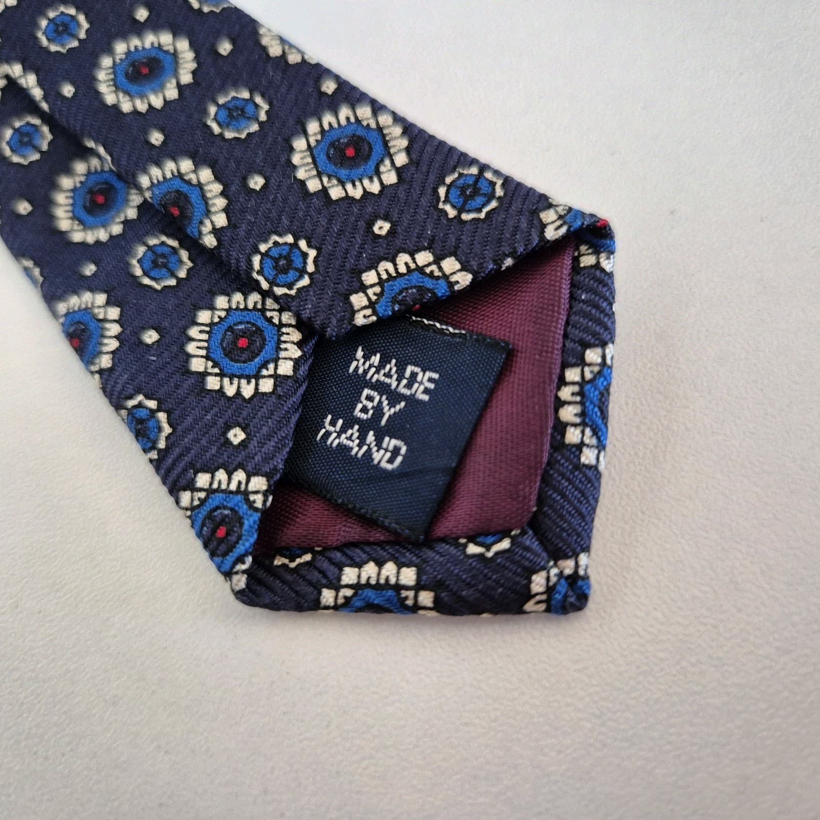 Vintage Polo By Ralph Lauren Hand Made in USA 100% Silk Medallion Neck-Tie Navy - Thumbnail 6