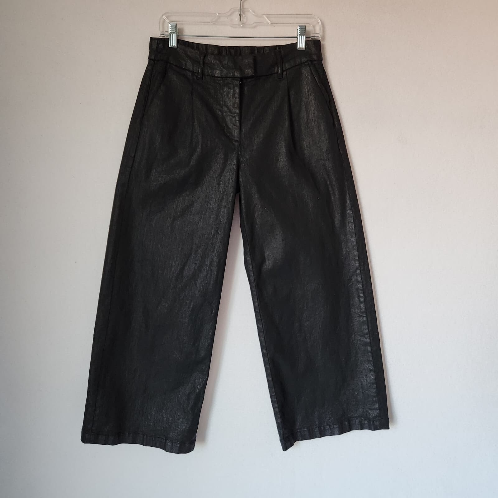 American Eagle Stretch High-Waist Wide-Leg Coated Black Trouser Jean 4 Short - Thumbnail 2
