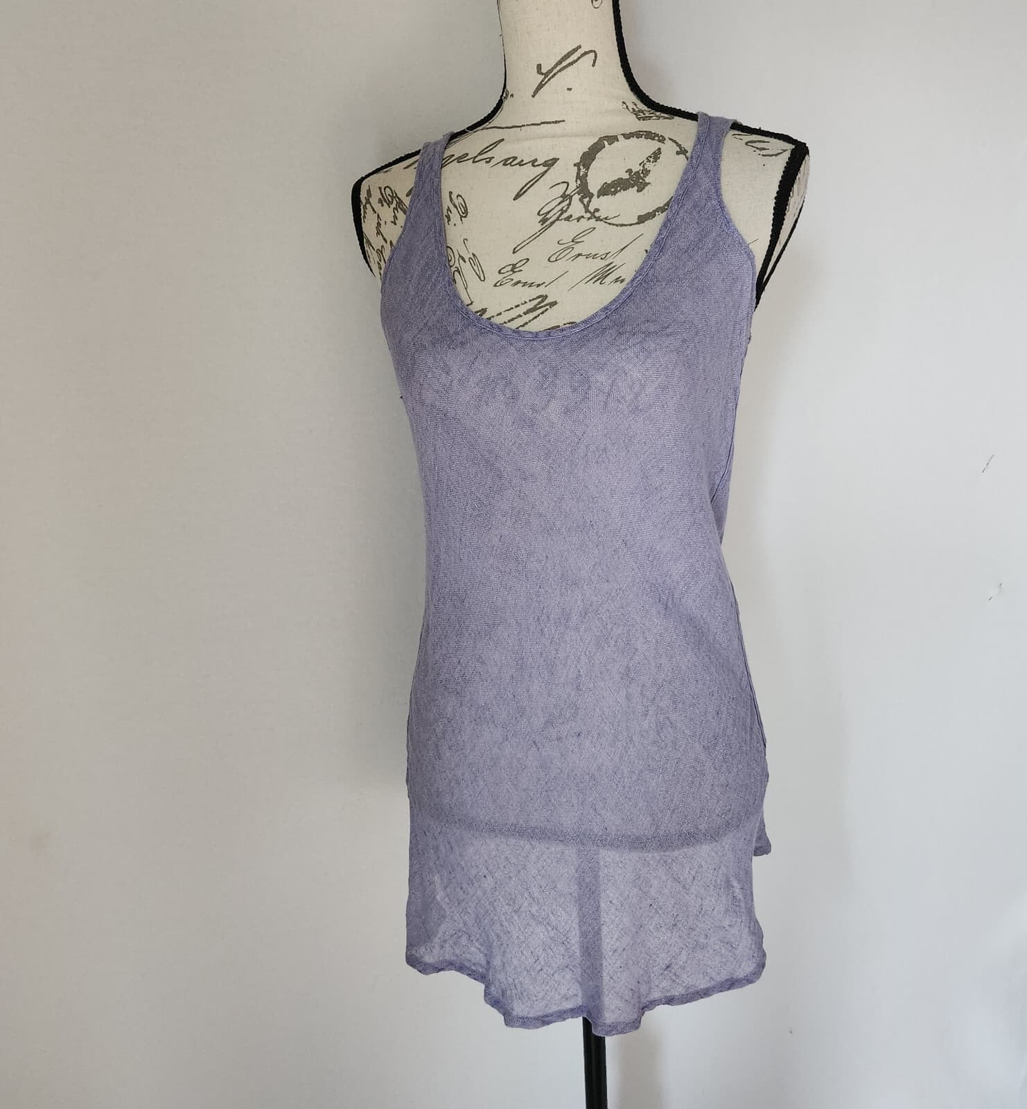 FLAX 100% Linen Tank Top Slim Fit Scoop-Neck Sleeveless Purple Women's P (S) - Thumbnail 2