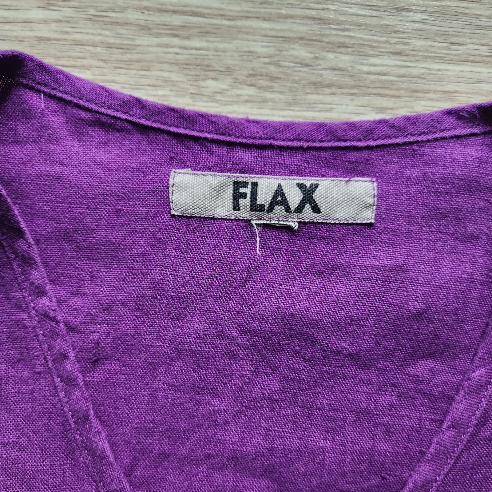 FLAX 100%Linen Button-Front Top Slim Fit V-Neck Short Sleeve Purple Bust 42" (L) - Thumbnail 6