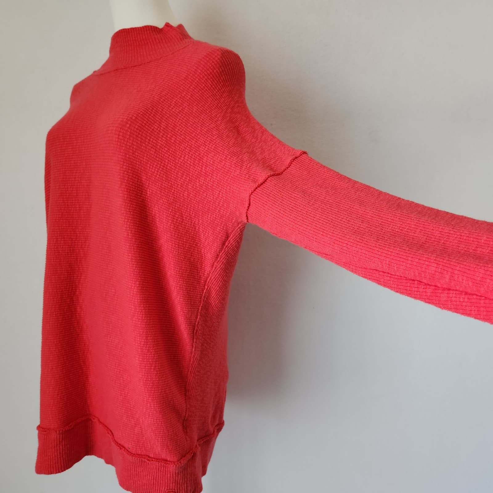 We The Free Casey Rib Knit Oversize Sweater Mock Neck Long Sleeve Fiery Red XS - Thumbnail 4