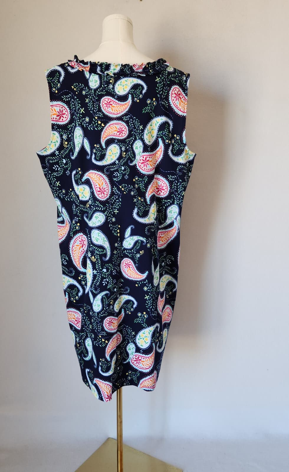Talbots Pleat-Neck Paisley Tunic Shift Dress Sleeveless Cotton Knit Blue Sz.3X - Thumbnail 8