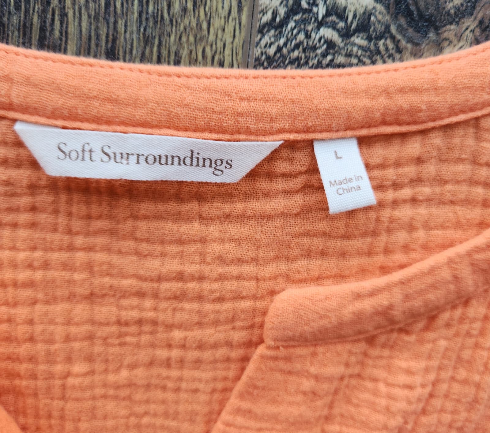 NWoT Soft Surroundings Araze Gauze Popover Top 3/4 Sleeve Pocket Cotton Orange L - Thumbnail 10