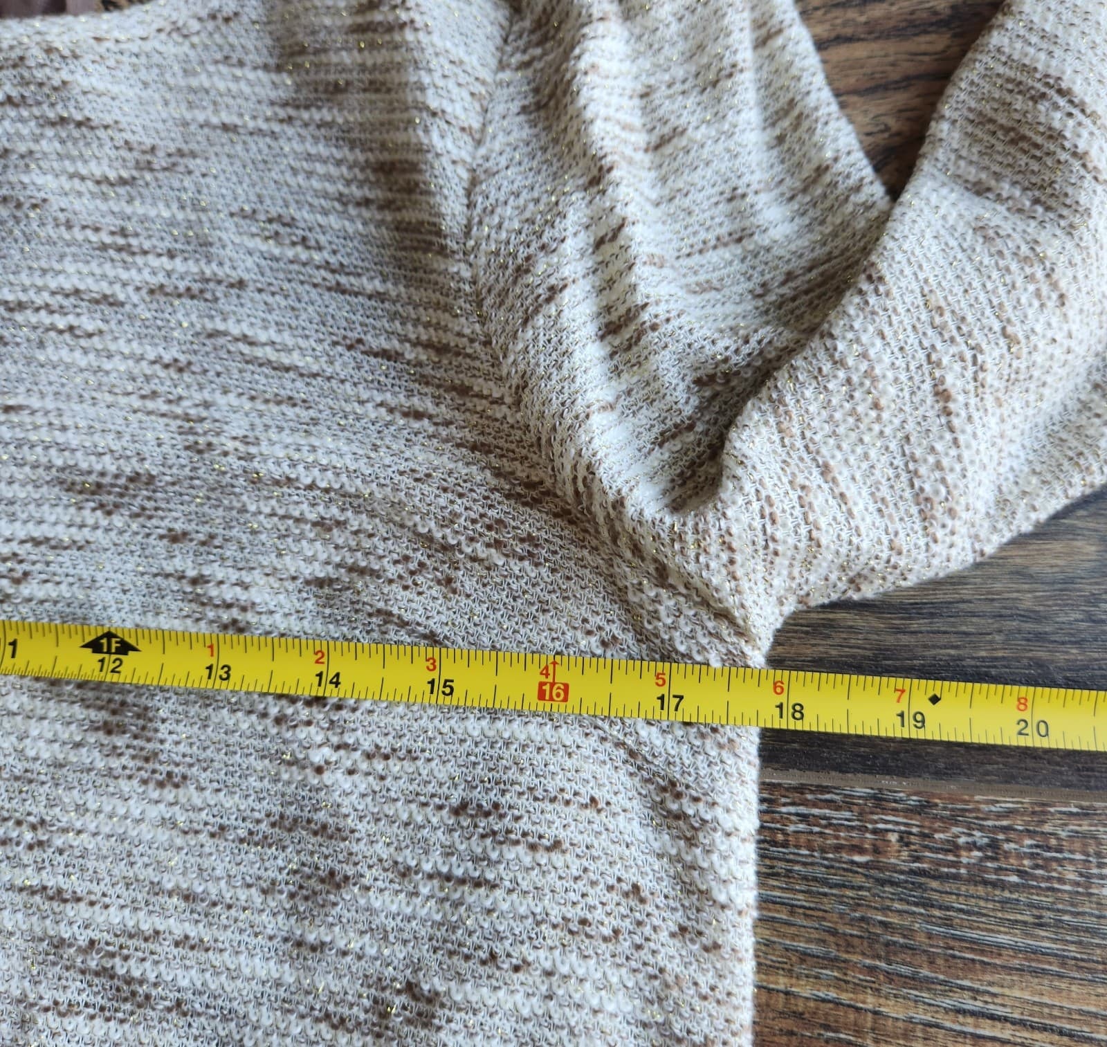 a'reve Knit Lace Tie-Back Tunic Top Long Sleeve Gold Metallic Beige Brown Sz.M - Thumbnail 11