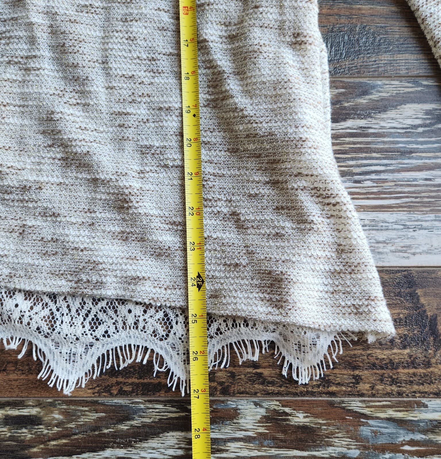 a'reve Knit Lace Tie-Back Tunic Top Long Sleeve Gold Metallic Beige Brown Sz.M - Thumbnail 13