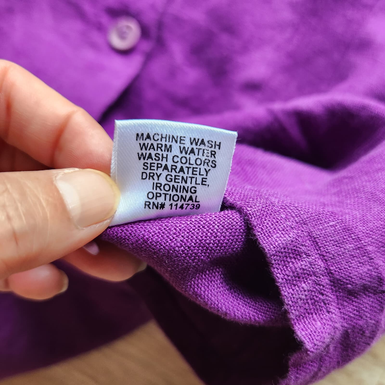 FLAX 100%Linen Button-Front Top Slim Fit V-Neck Short Sleeve Purple Bust 42" (L) - Thumbnail 8