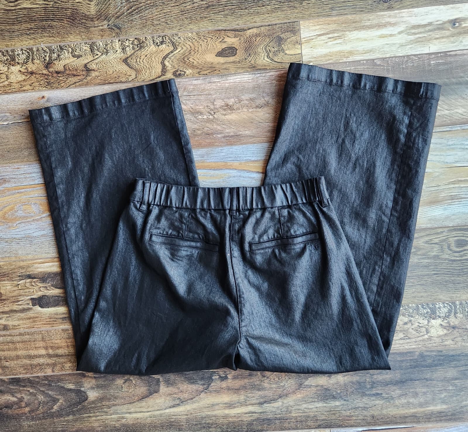 American Eagle Stretch High-Waist Wide-Leg Coated Black Trouser Jean 4 Short - Thumbnail 7