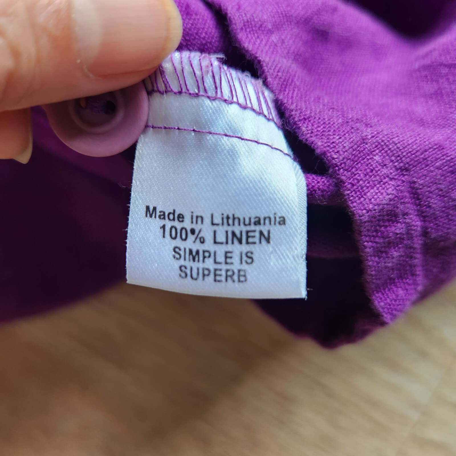 FLAX 100%Linen Button-Front Top Slim Fit V-Neck Short Sleeve Purple Bust 42" (L) - Thumbnail 7