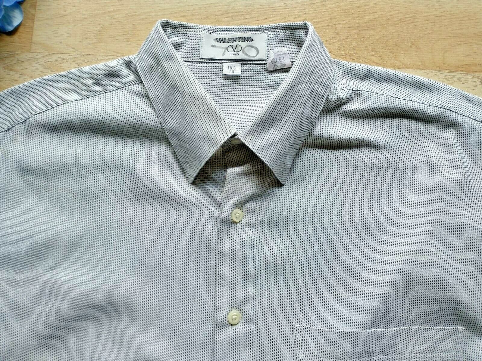 VALENTINO UOMO Men Cotton Shirt Long Sleeve Button Down Gray with Pattern Sz.36 - Thumbnail 2