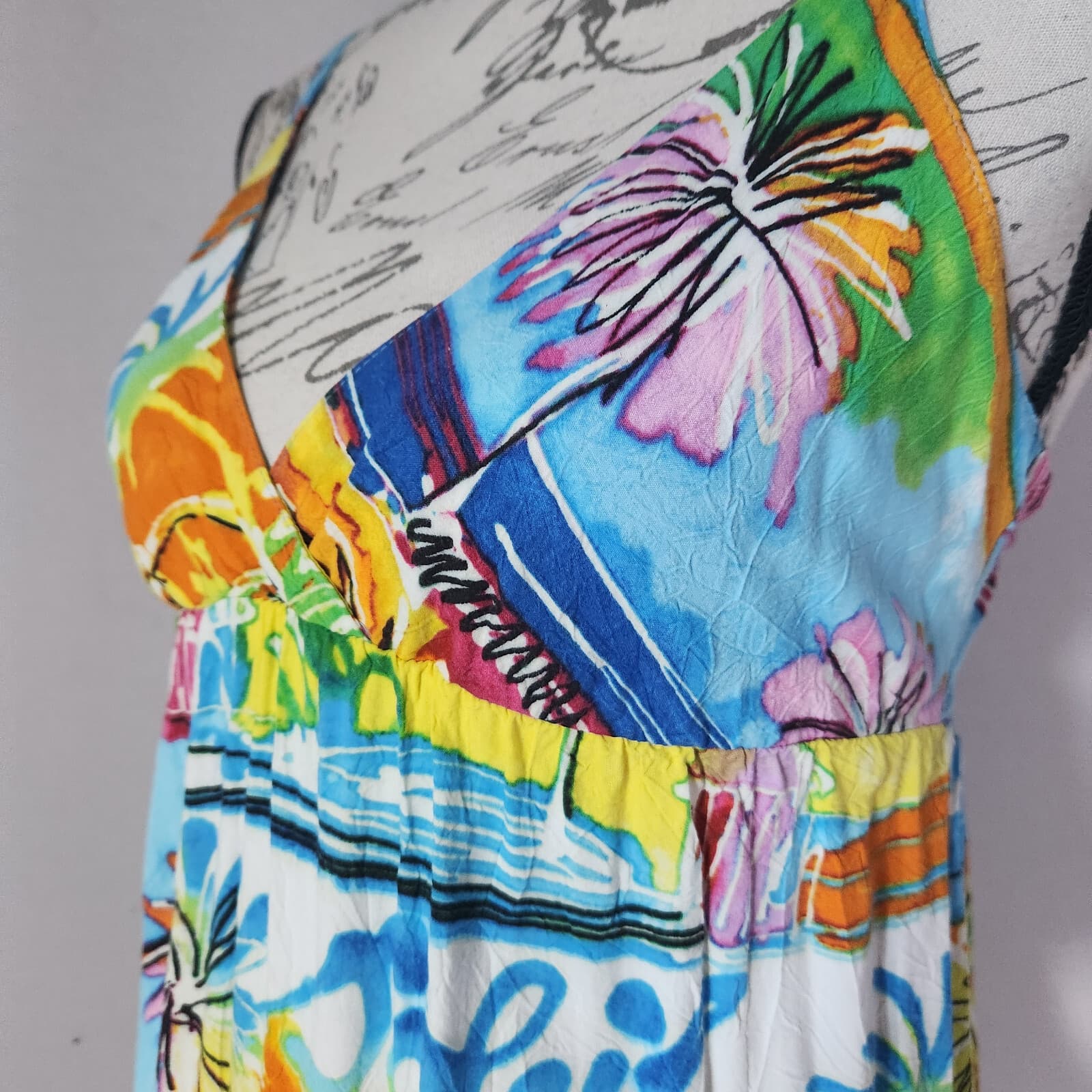Jams World Hawaiian Mini Sun Dress Straps Sleeveless Rayon Ocean Villa Sz.S - Thumbnail 3