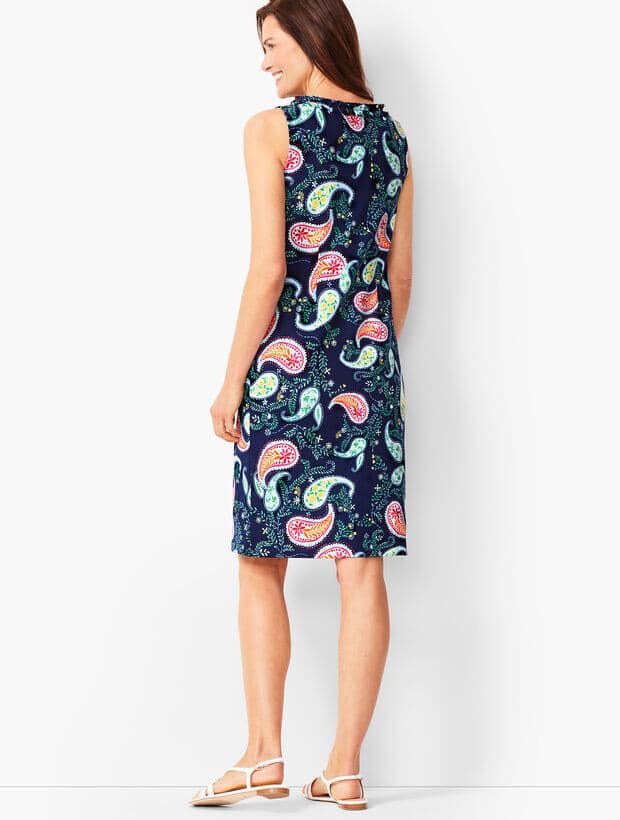 Talbots Pleat-Neck Paisley Tunic Shift Dress Sleeveless Cotton Knit Blue Sz.3X - Thumbnail 9