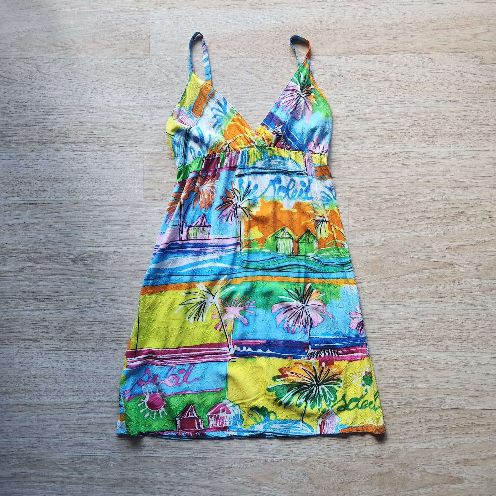 Jams World Hawaiian Mini Sun Dress Straps Sleeveless Rayon Ocean Villa Sz.S - Thumbnail 5