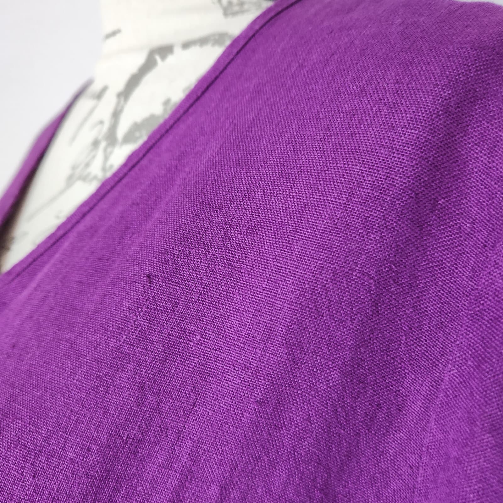 FLAX 100%Linen Button-Front Top Slim Fit V-Neck Short Sleeve Purple Bust 42" (L) - Thumbnail 4