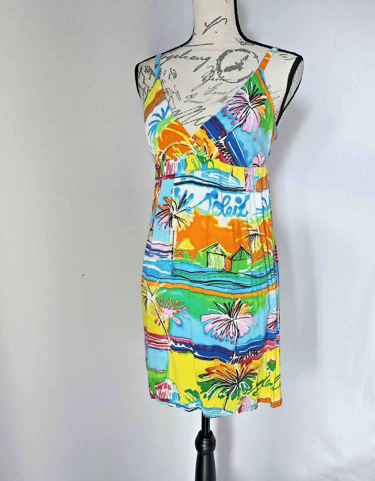 Jams World Hawaiian Mini Sun Dress Straps Sleeveless Rayon Ocean Villa Sz.S - Thumbnail 2