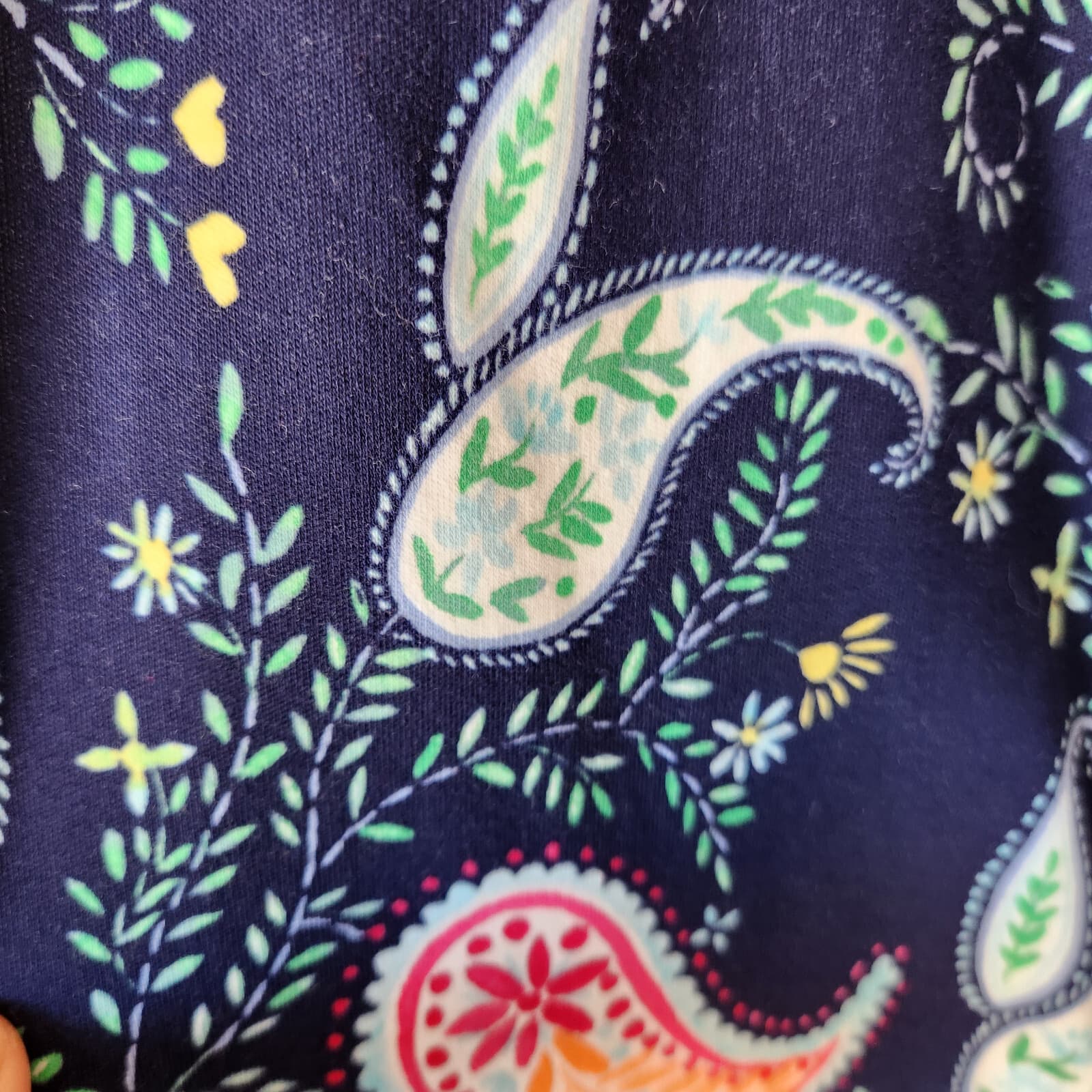 Talbots Pleat-Neck Paisley Tunic Shift Dress Sleeveless Cotton Knit Blue Sz.3X - Thumbnail 7
