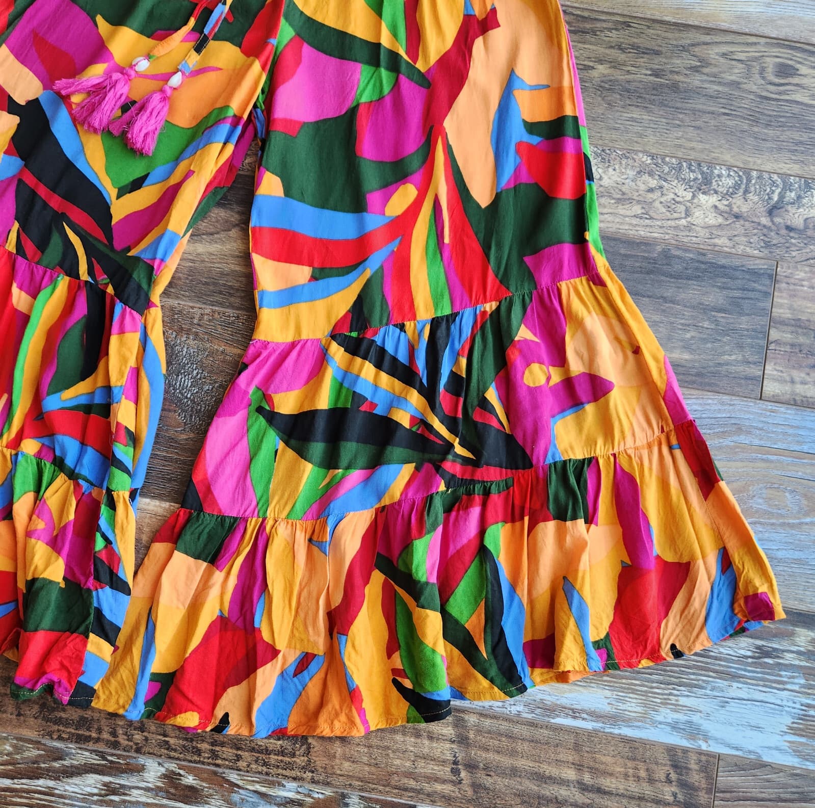 True Destinations Resort Wear Beach Tiered Flare-Leg Pants Pull-On Multicolor L - Thumbnail 5