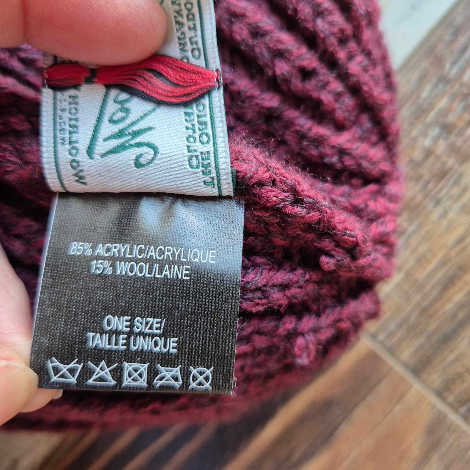 Woolrich Wool Blend Ribbed Knit Fold Cuff Winter Beanie Red Grey Unisex One Size - Thumbnail 8