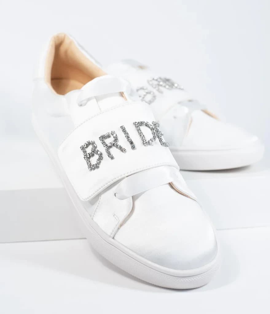 Betsey Johnson Women's 7.5 Liana Rhinestone Bride Sneakers White Satin Fabric - Thumbnail 3