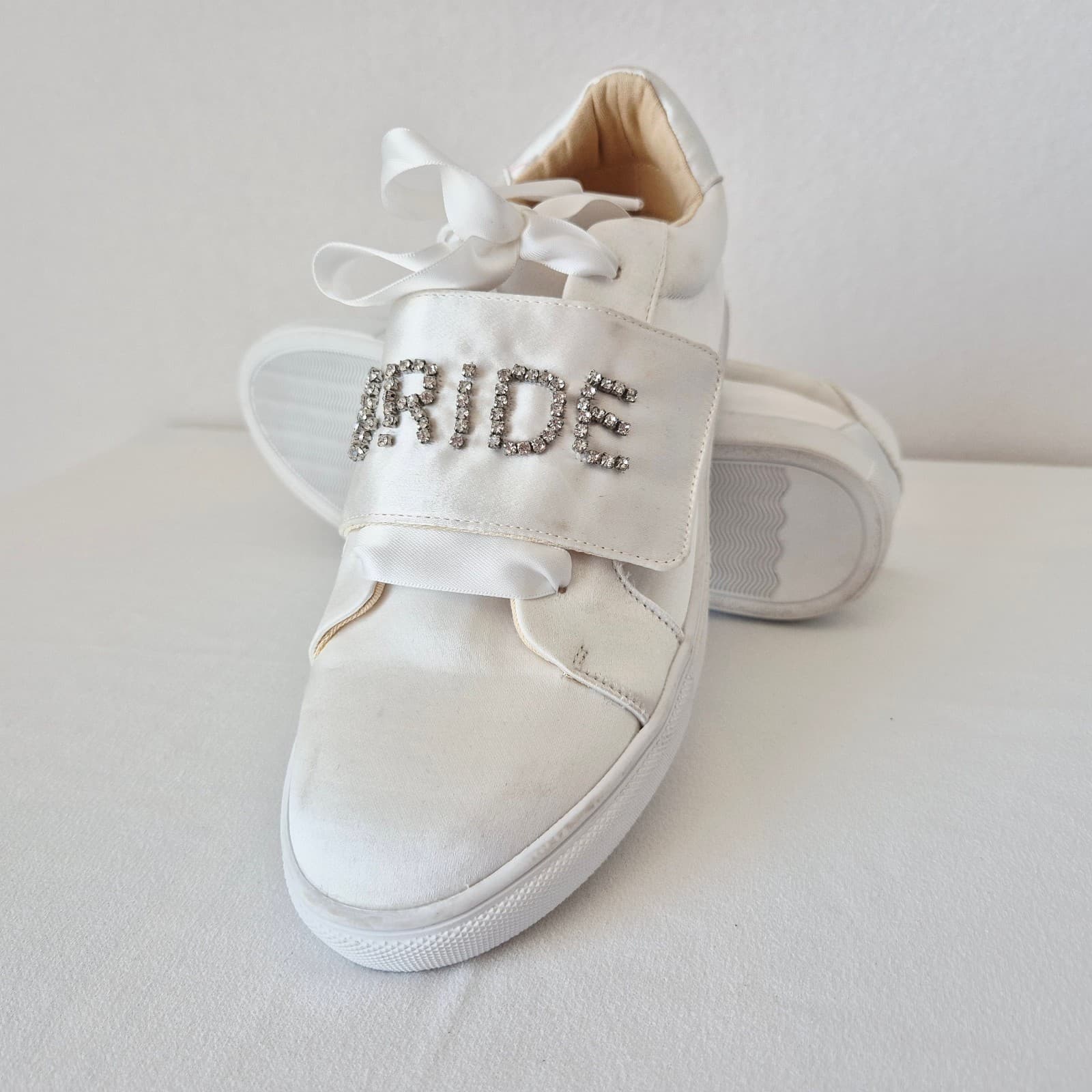 Betsey Johnson Women's 7.5 Liana Rhinestone Bride Sneakers White Satin Fabric - Thumbnail 2