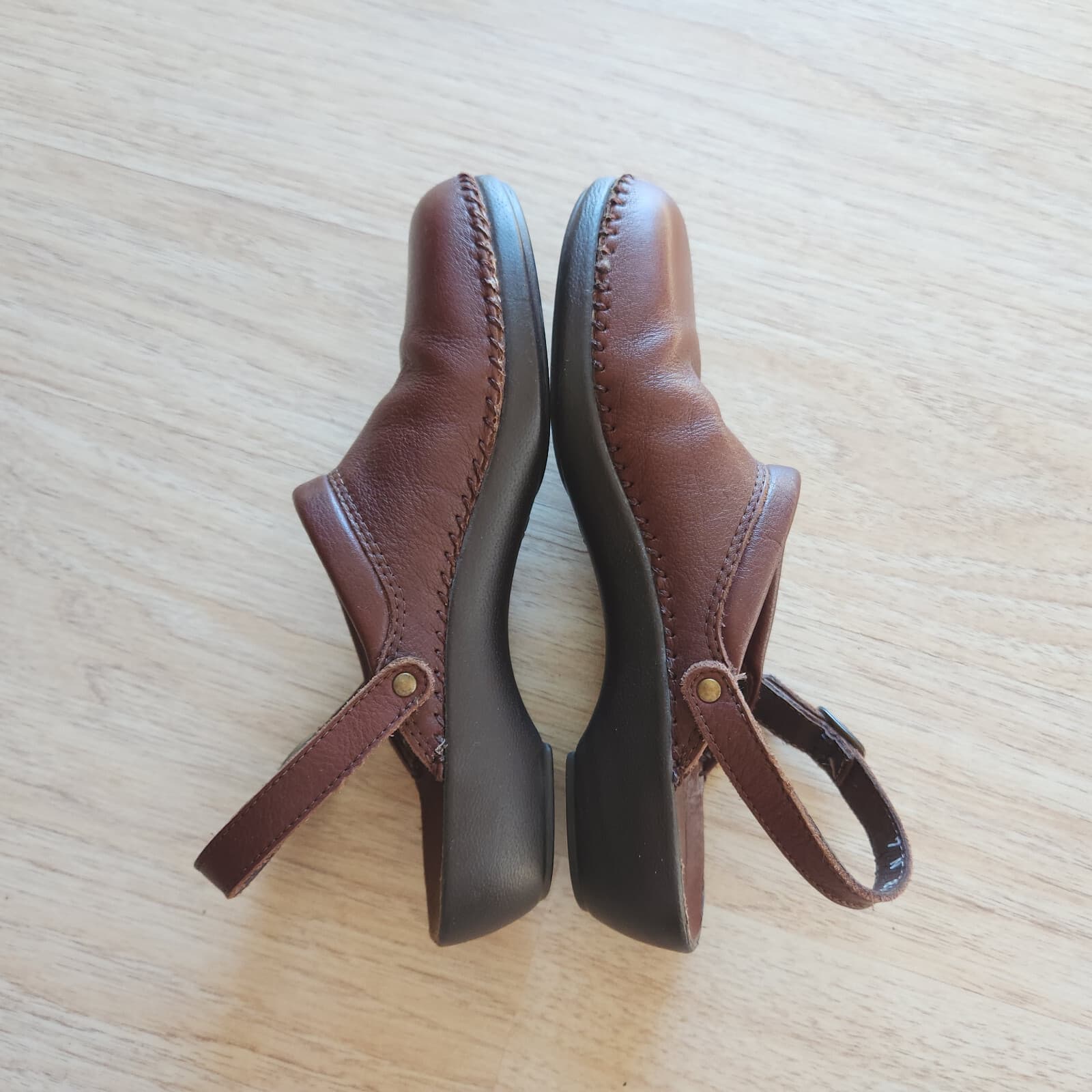 EUC Easy Spirit Contoured Leather Mule Adjustable Sling-Back Brown Womens US7N - Thumbnail 5