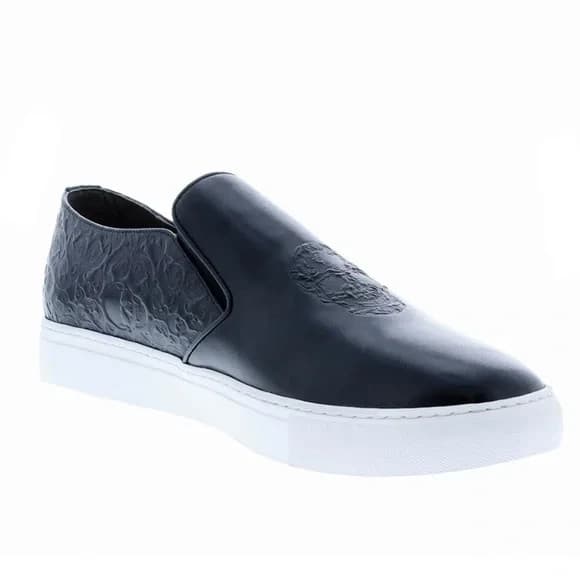 Robert Graham Men's US8.5 Floyd Skull Embossed Black Leather Slip On Sneakers - Thumbnail 2