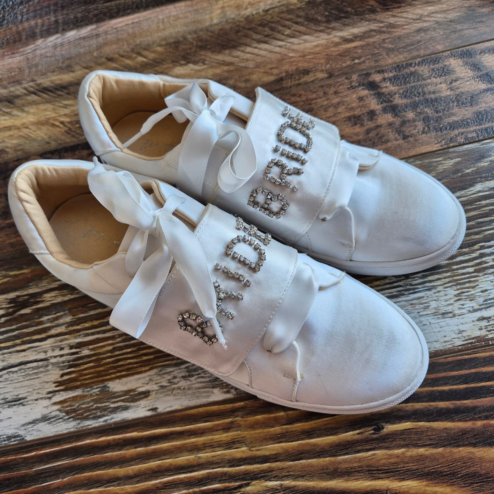 Betsey Johnson Women's 7.5 Liana Rhinestone Bride Sneakers White Satin Fabric - Thumbnail 4