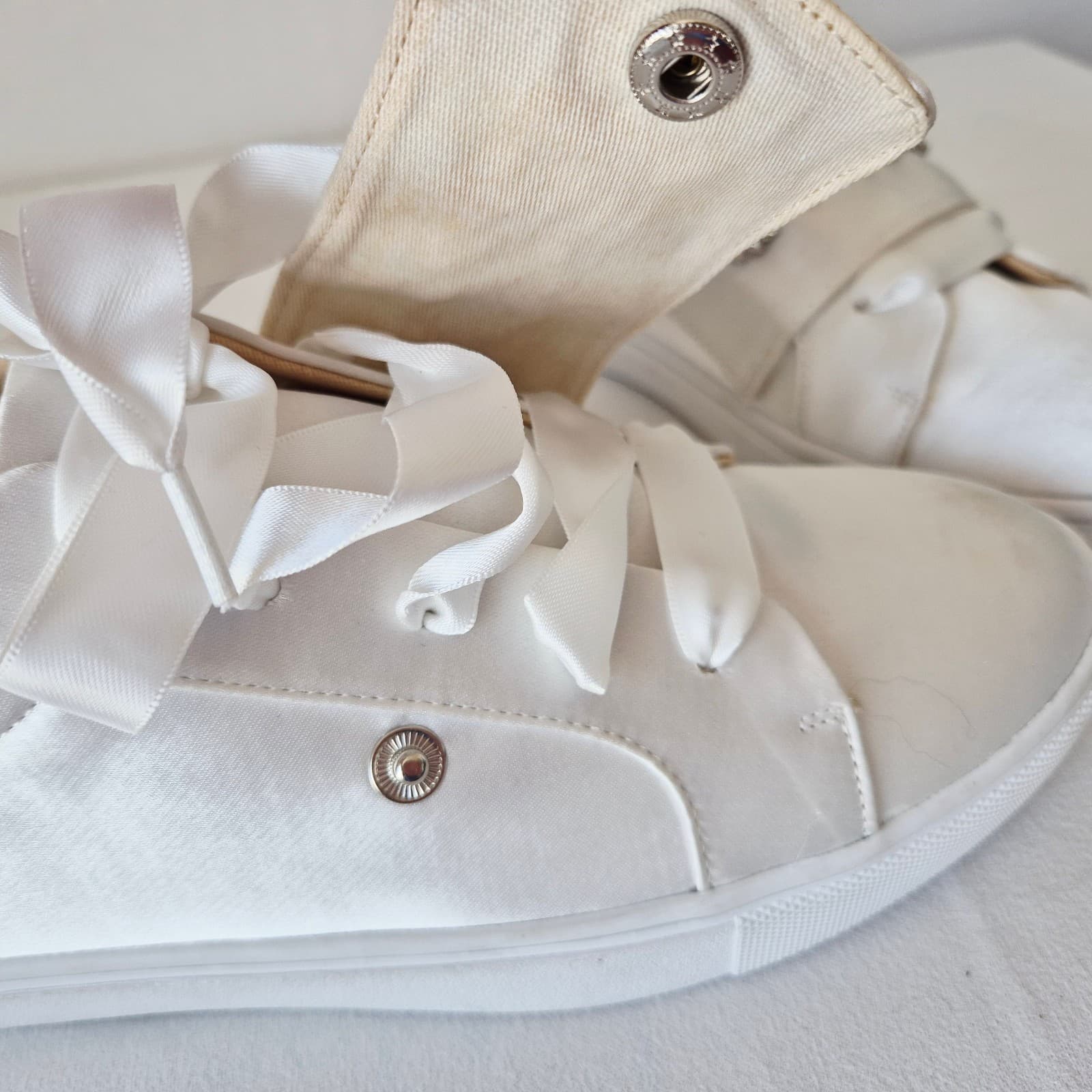Betsey Johnson Women's 7.5 Liana Rhinestone Bride Sneakers White Satin Fabric - Thumbnail 12