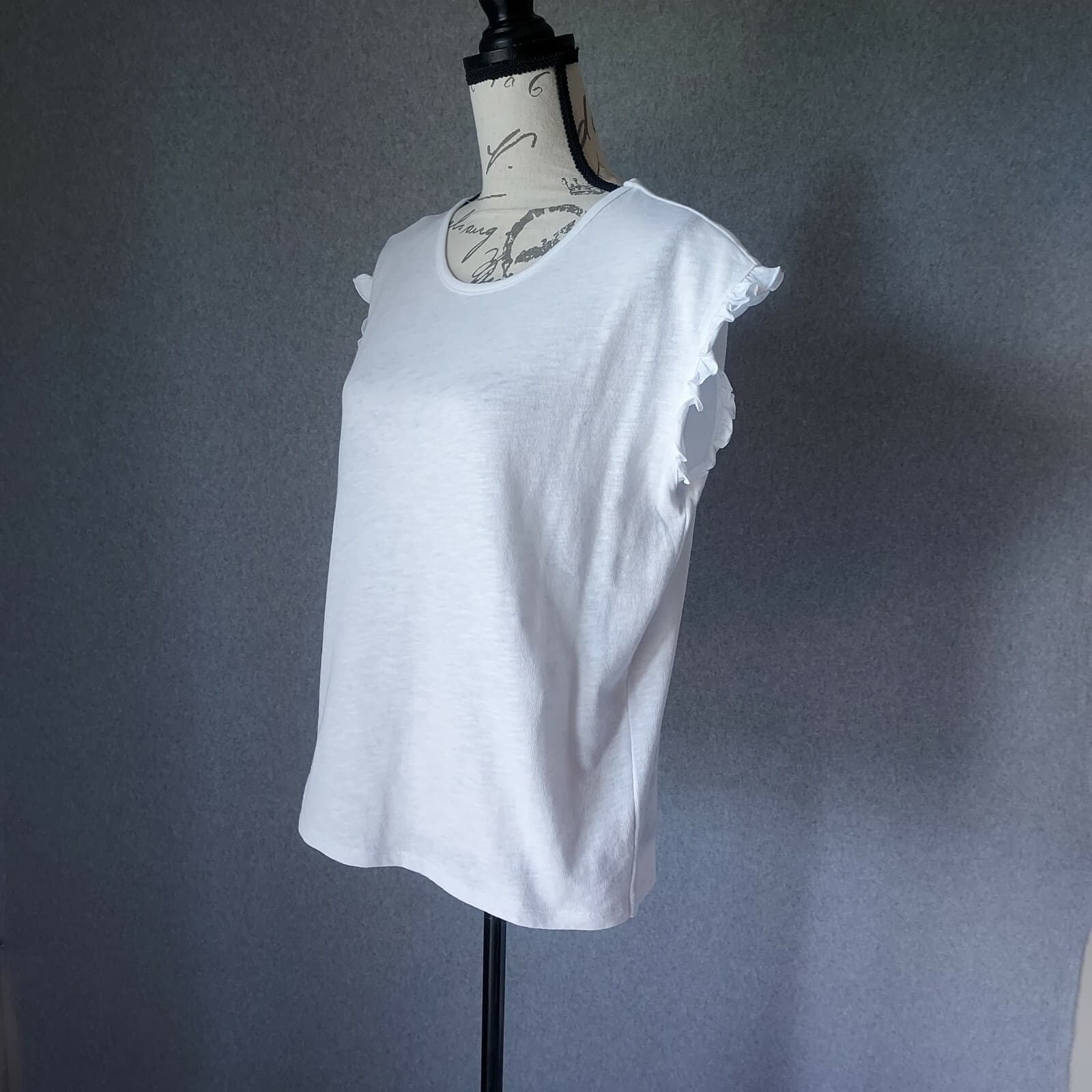 Boden Faye Ruffle Sleeve Jersey Tank Top Sleeveless Crew Neck White Chest 42" - Thumbnail 4