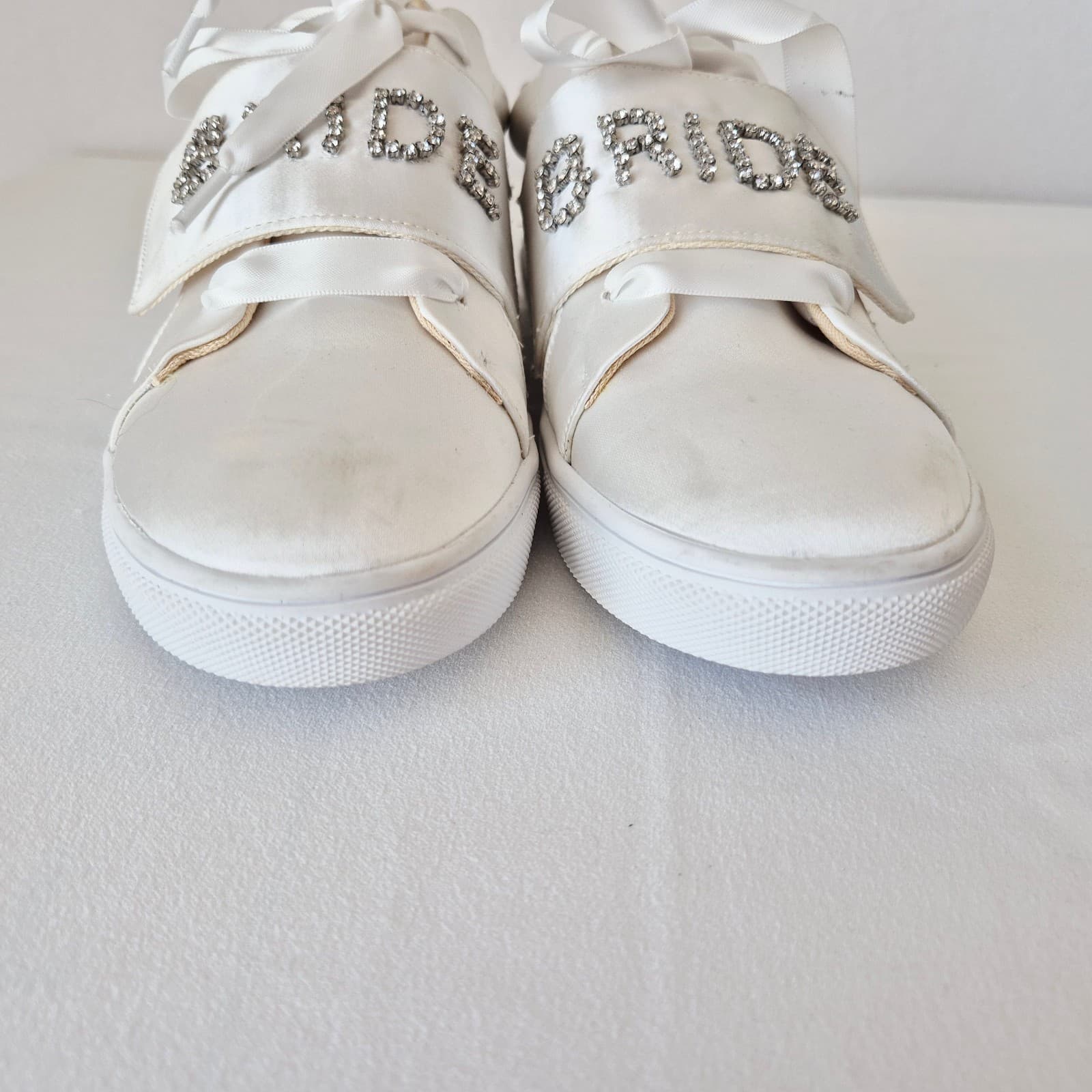 Betsey Johnson Women's 7.5 Liana Rhinestone Bride Sneakers White Satin Fabric - Thumbnail 11