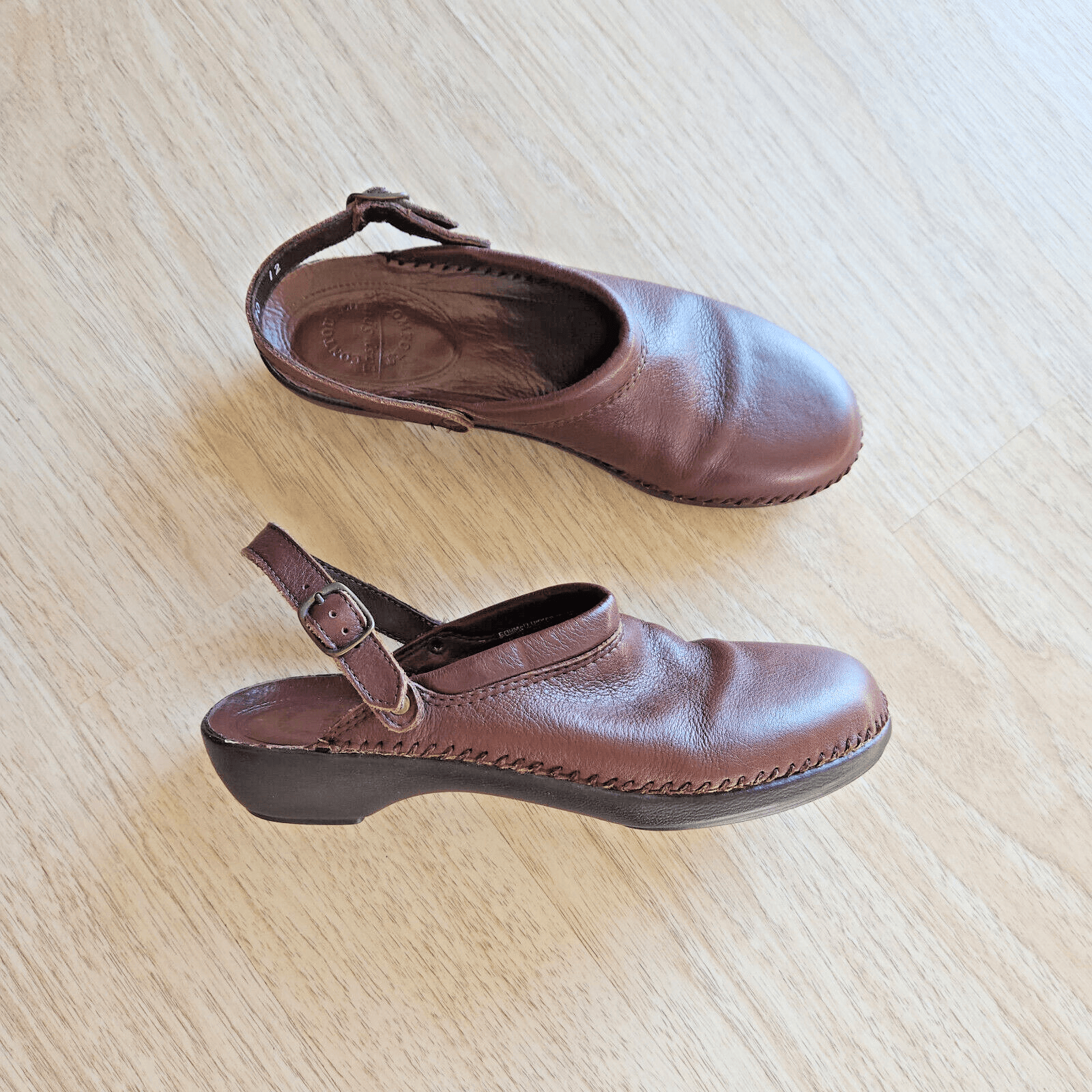 EUC Easy Spirit Contoured Leather Mule Adjustable Sling-Back Brown Womens US7N - Thumbnail 3