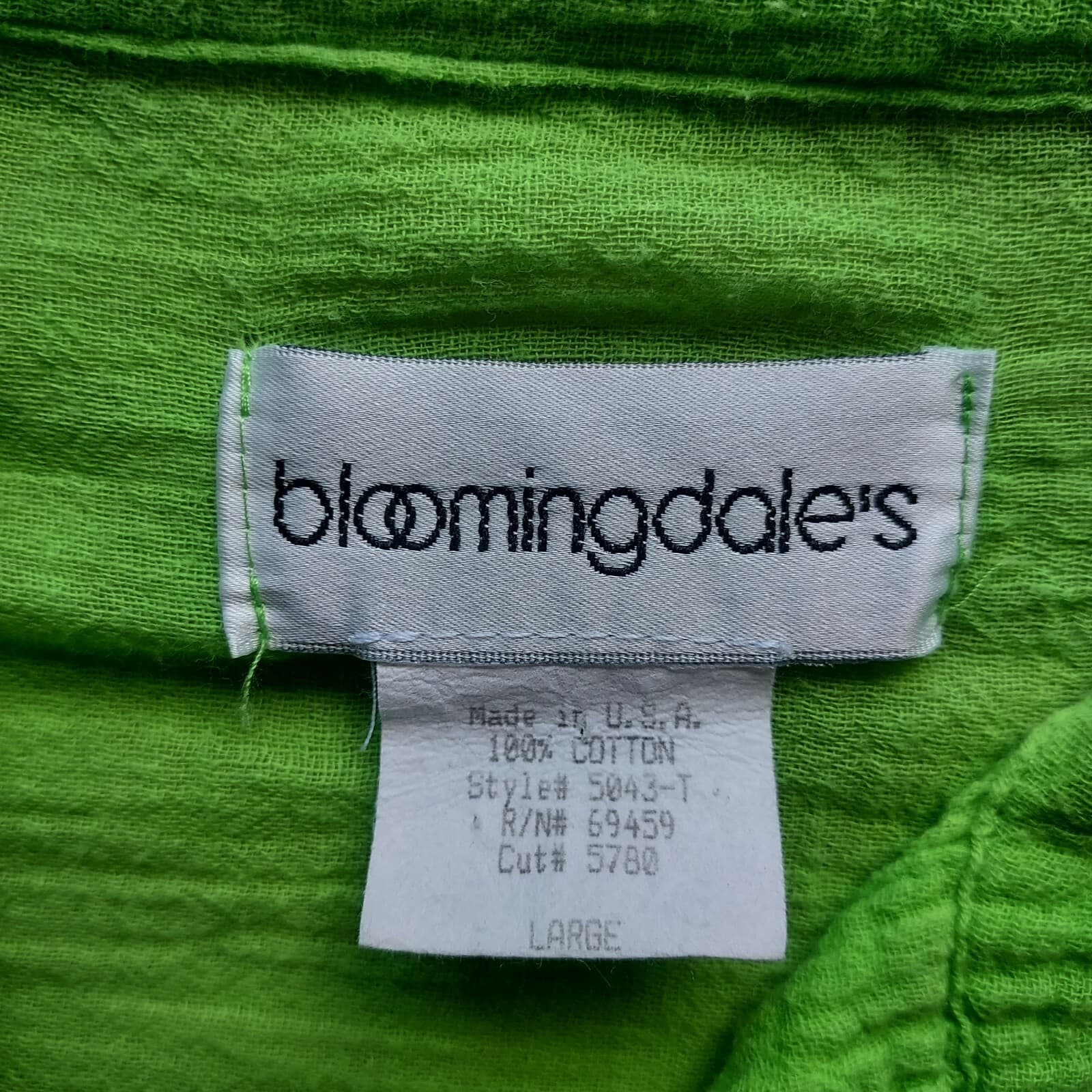 Bloomingdale's Gauzy Tunic Shirt Short Sleeve Button Cotton Green L Made in USA - Thumbnail 7