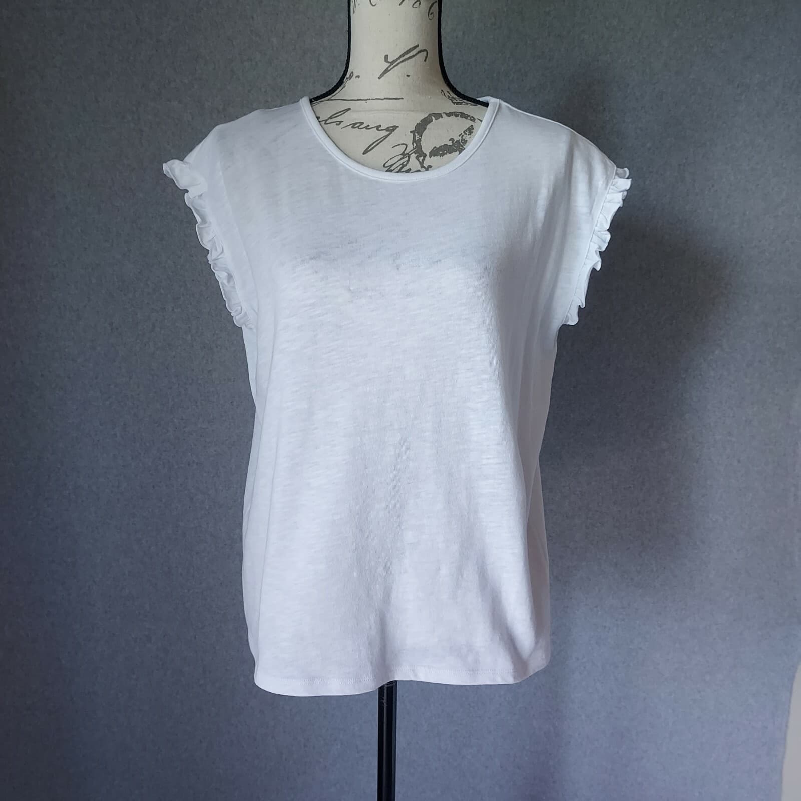 Boden Faye Ruffle Sleeve Jersey Tank Top Sleeveless Crew Neck White Chest 42" - Thumbnail 2