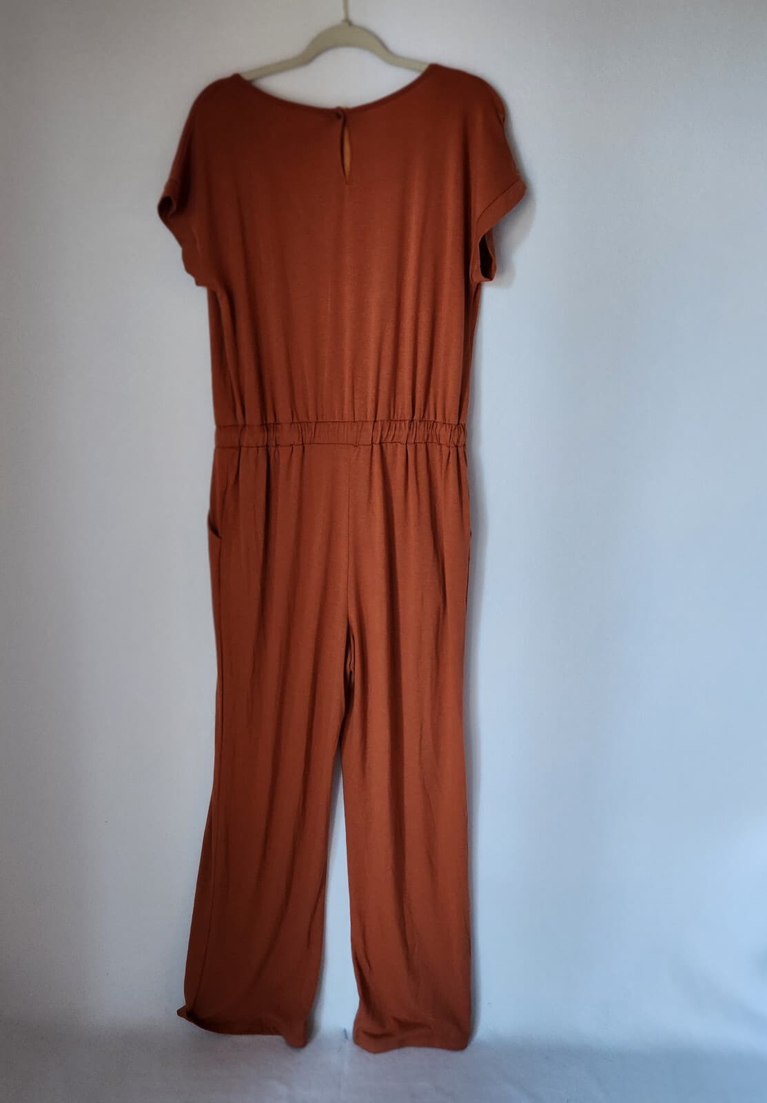 Soft Surroundings Roslyn Jumpsuit Short Sleeve V-Neck TieWaist Orange Brown Sz.M - Thumbnail 2