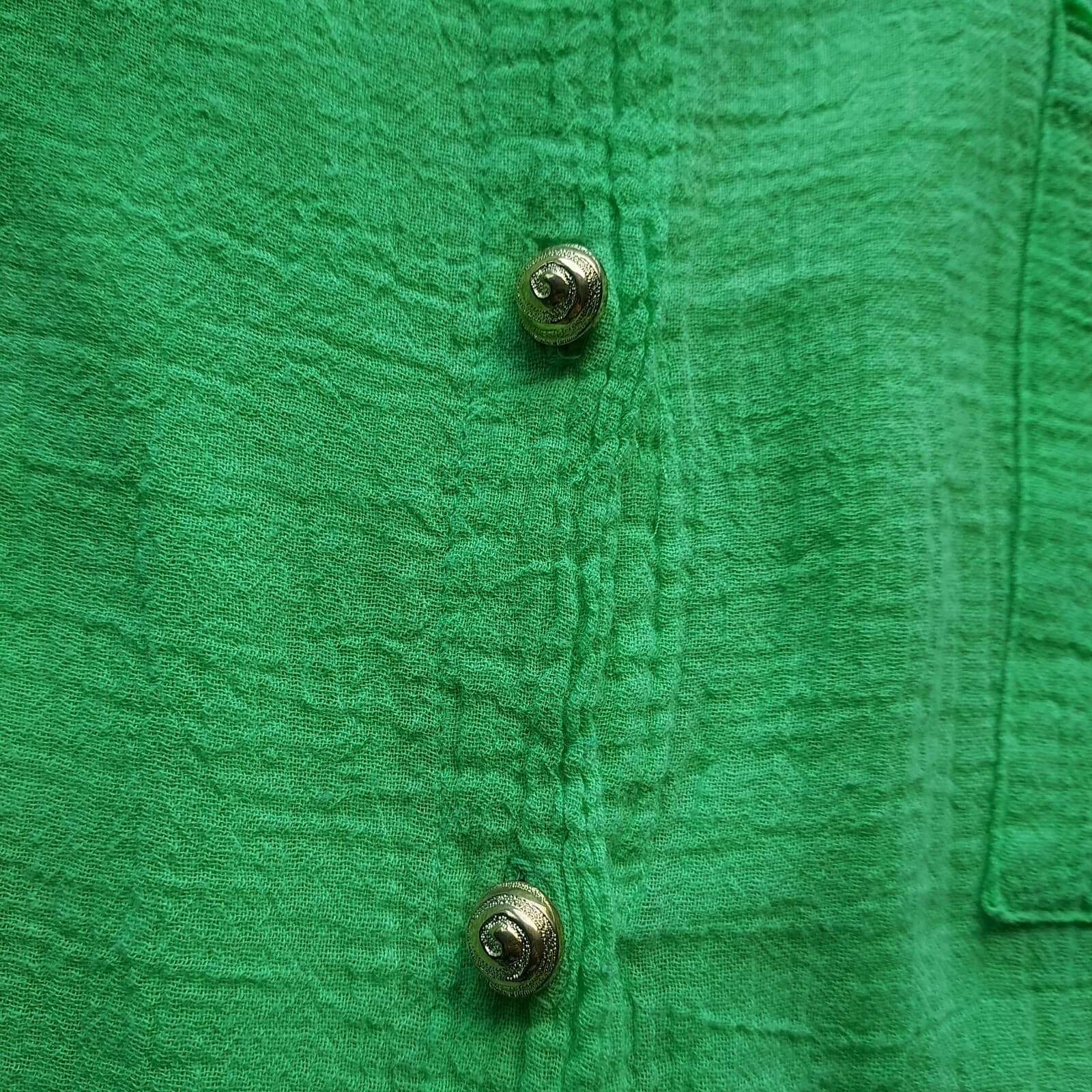 Bloomingdale's Gauzy Tunic Shirt Short Sleeve Button Cotton Green L Made in USA - Thumbnail 6
