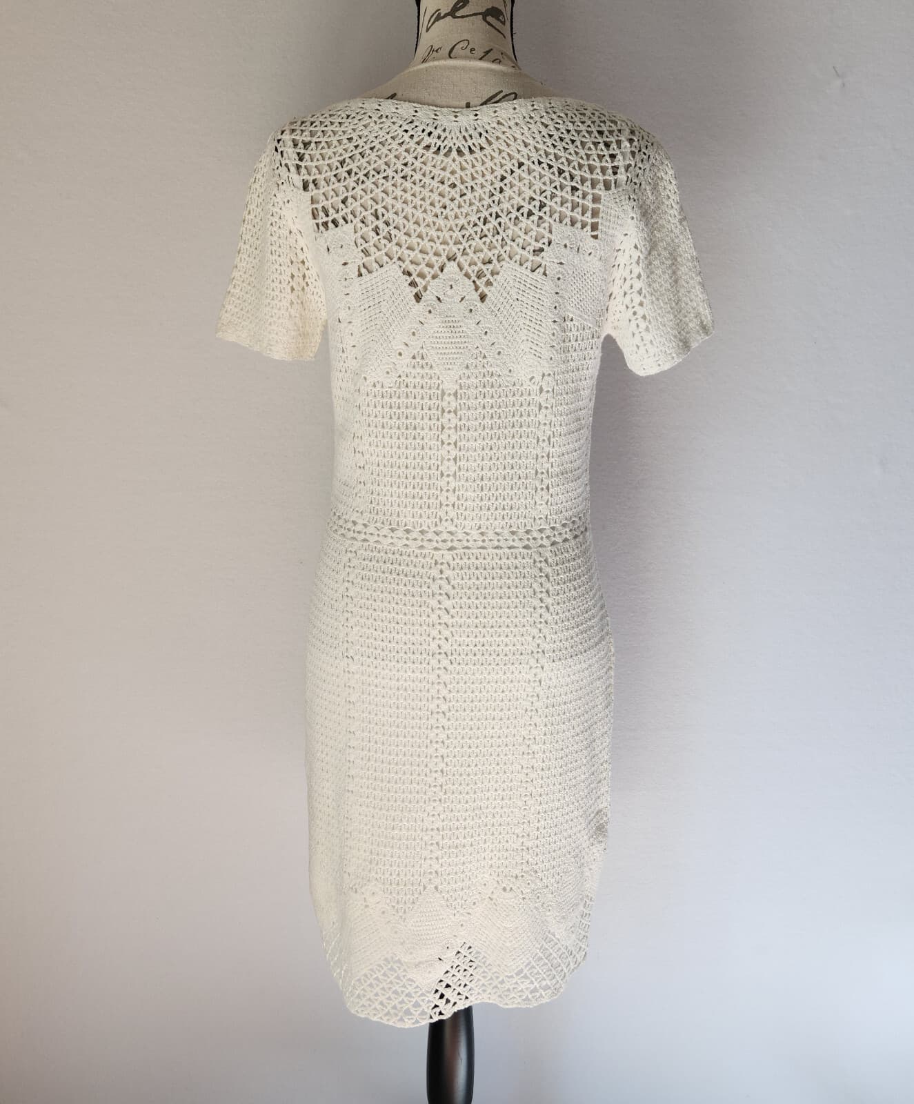 Lauren Ralph Lauren White Cotton Crochet Sheath Dress Lined Short Sleeve Sz.M - Thumbnail 8