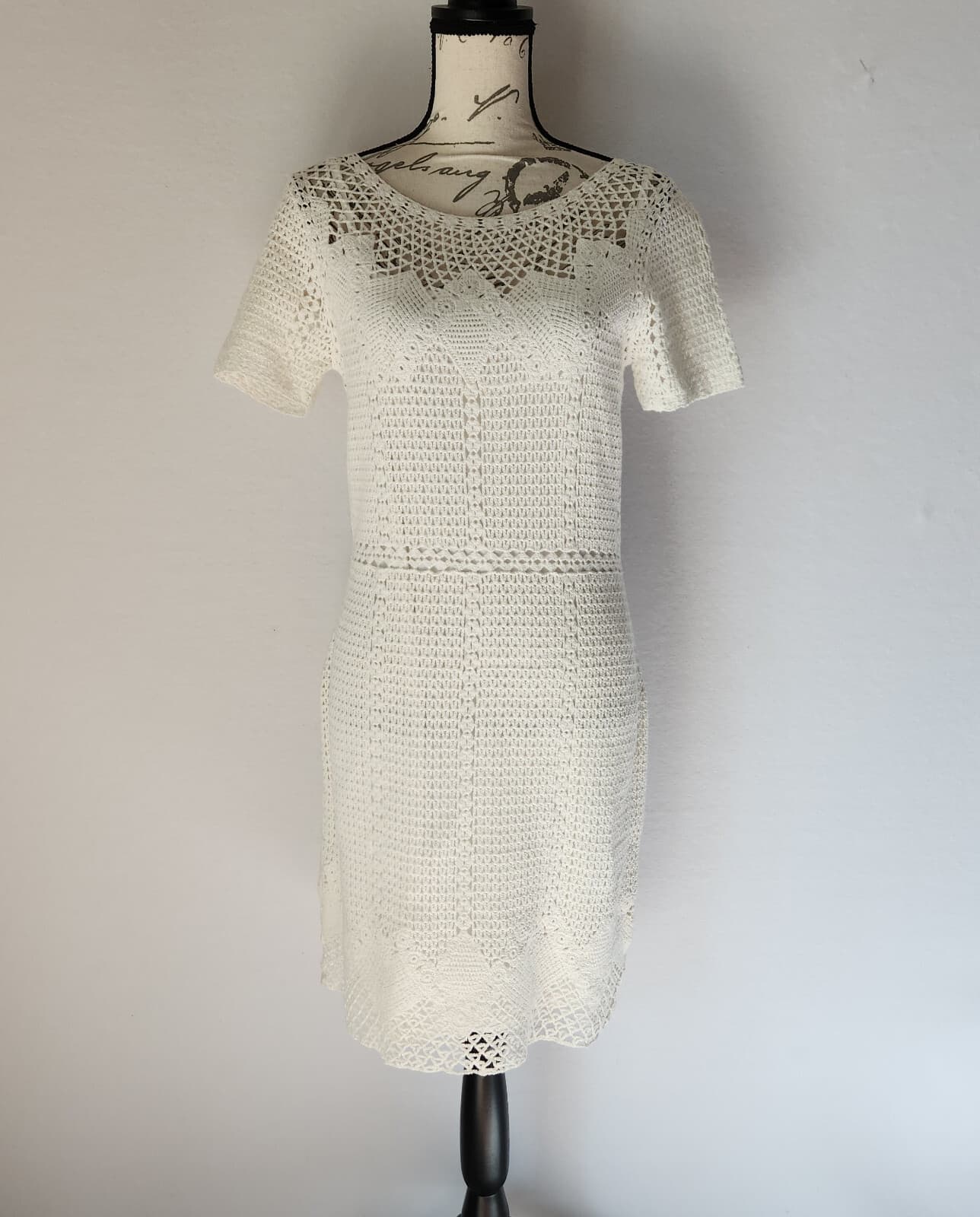 Lauren Ralph Lauren White Cotton Crochet Sheath Dress Lined Short Sleeve Sz.M - Thumbnail 2