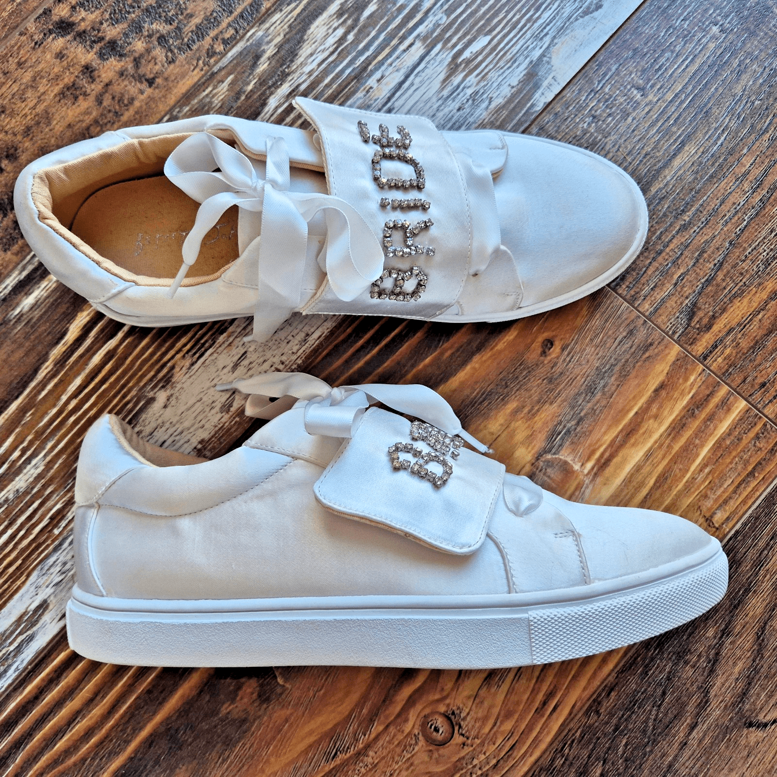 Betsey Johnson Women's 7.5 Liana Rhinestone Bride Sneakers White Satin Fabric - Thumbnail 5