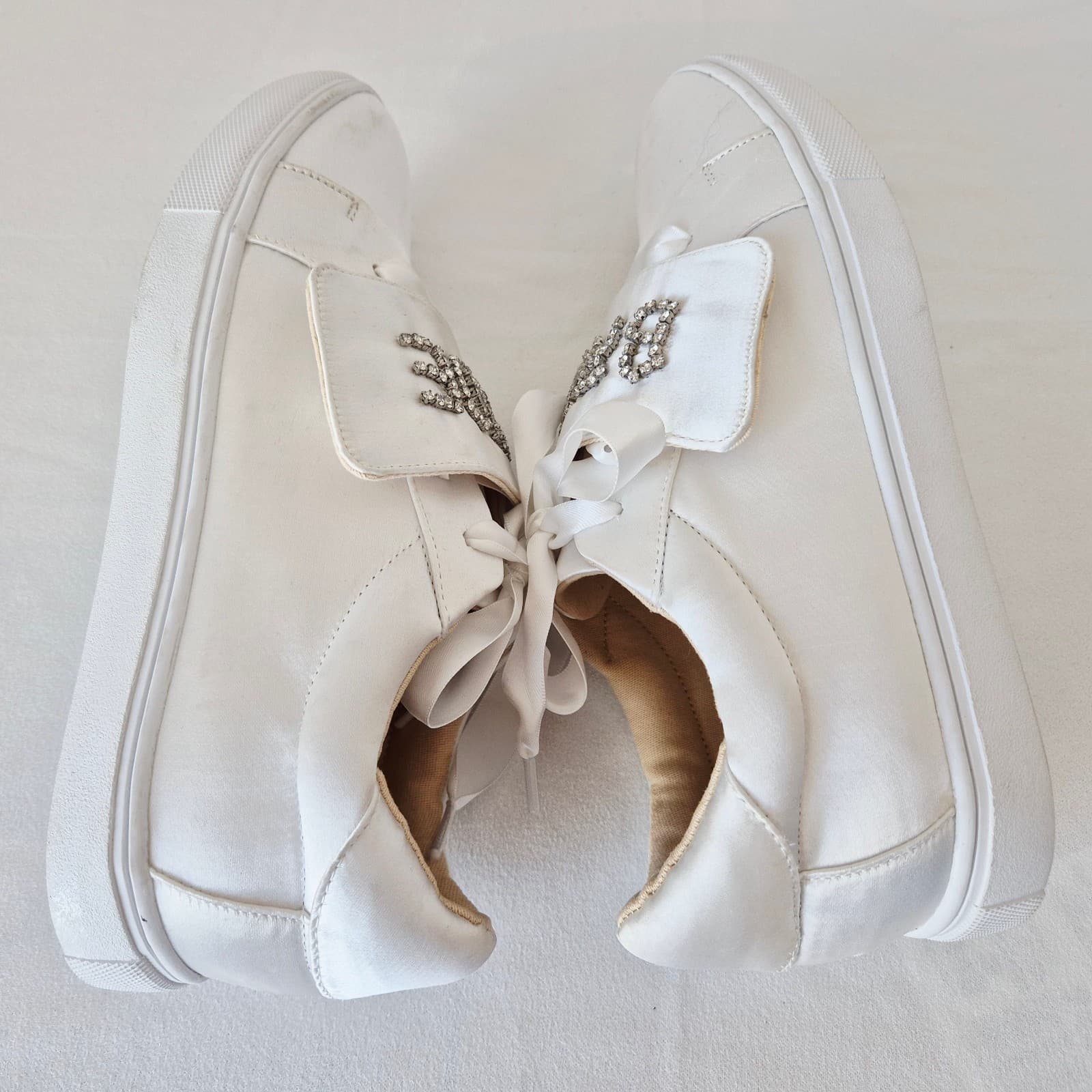 Betsey Johnson Women's 7.5 Liana Rhinestone Bride Sneakers White Satin Fabric - Thumbnail 8