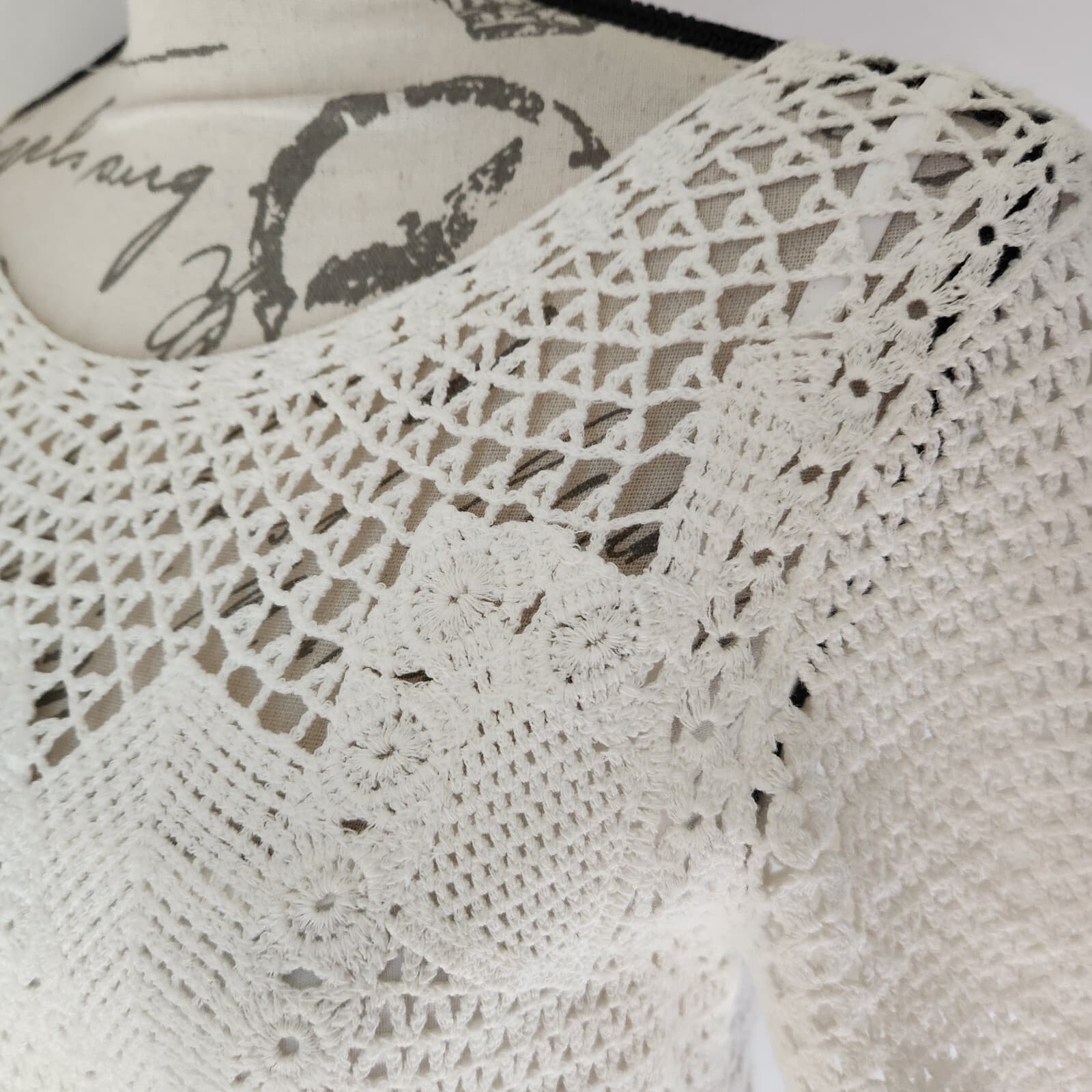 Lauren Ralph Lauren White Cotton Crochet Sheath Dress Lined Short Sleeve Sz.M - Thumbnail 6