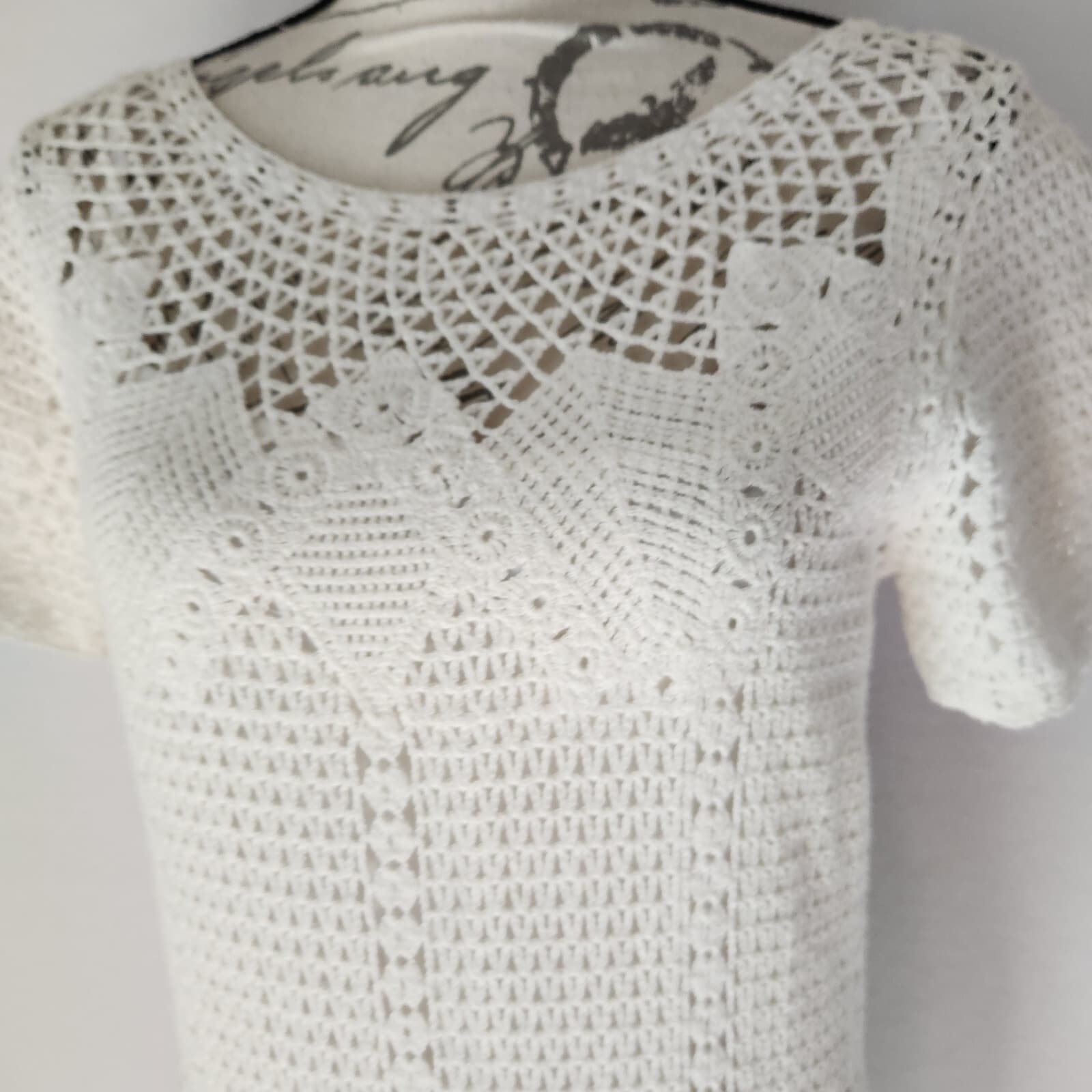 Lauren Ralph Lauren White Cotton Crochet Sheath Dress Lined Short Sleeve Sz.M - Thumbnail 4